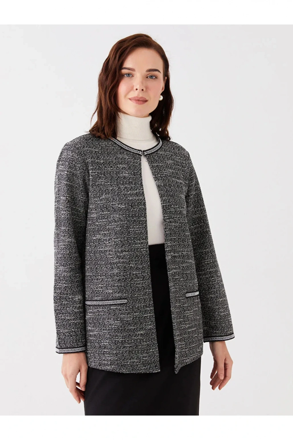 LCW Grace Bisiklet Yaka Desenli Uzun Kollu Kadın Hırka