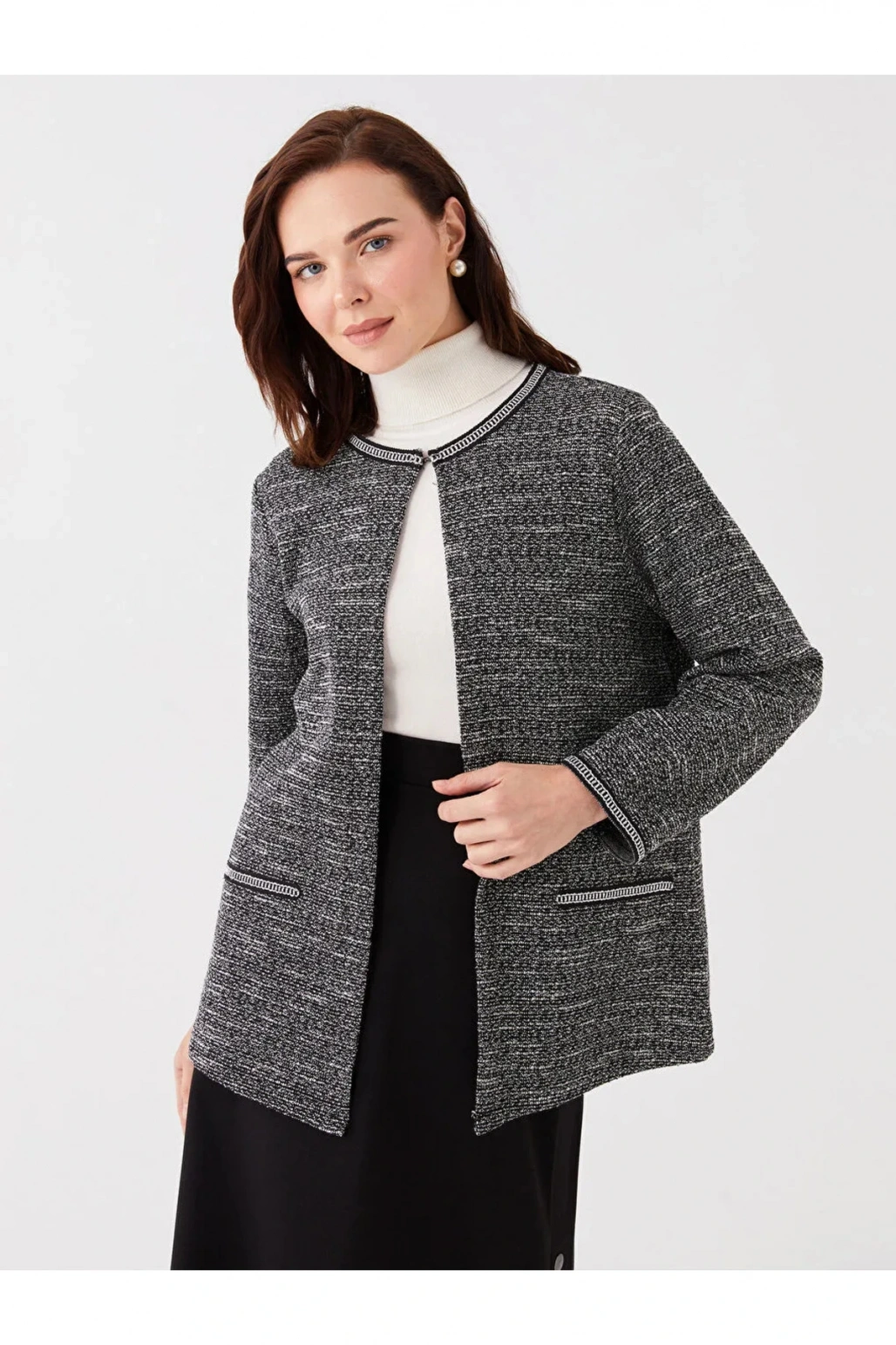 LCW Grace Bisiklet Yaka Desenli Uzun Kollu Kadın Hırka