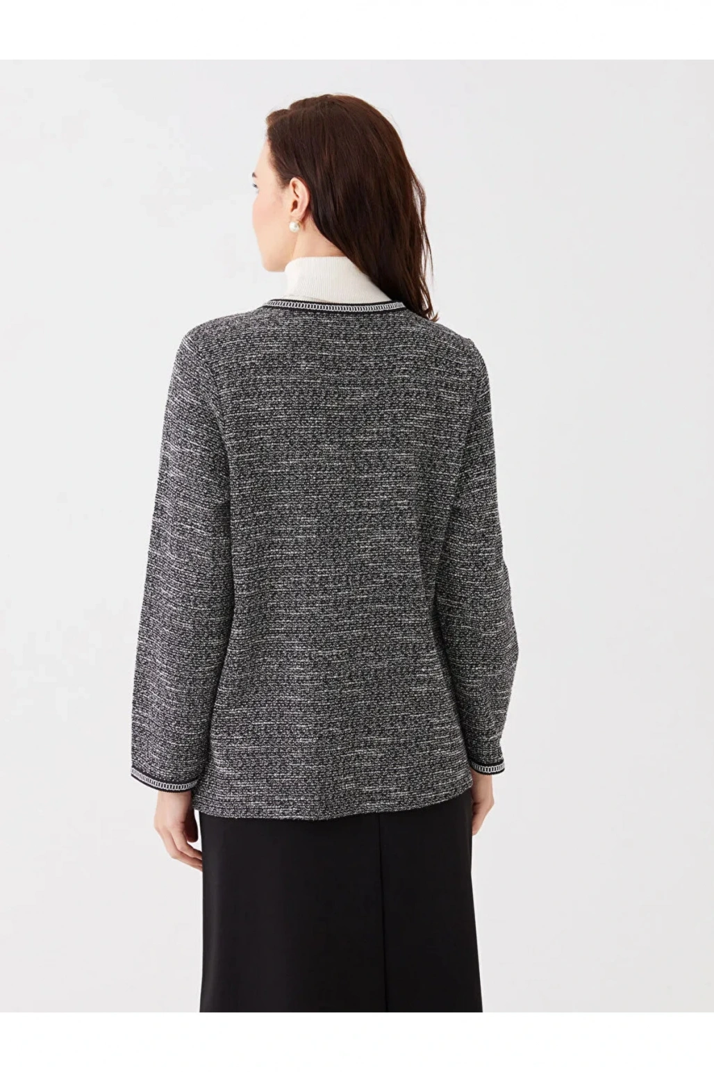 LCW Grace Bisiklet Yaka Desenli Uzun Kollu Kadın Hırka