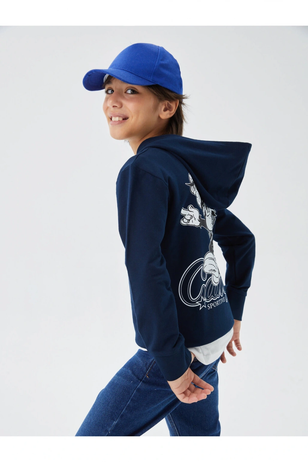 Nostaljik Maymun Baskılı Uzun Kollu Erkek Çocuk Hoodie