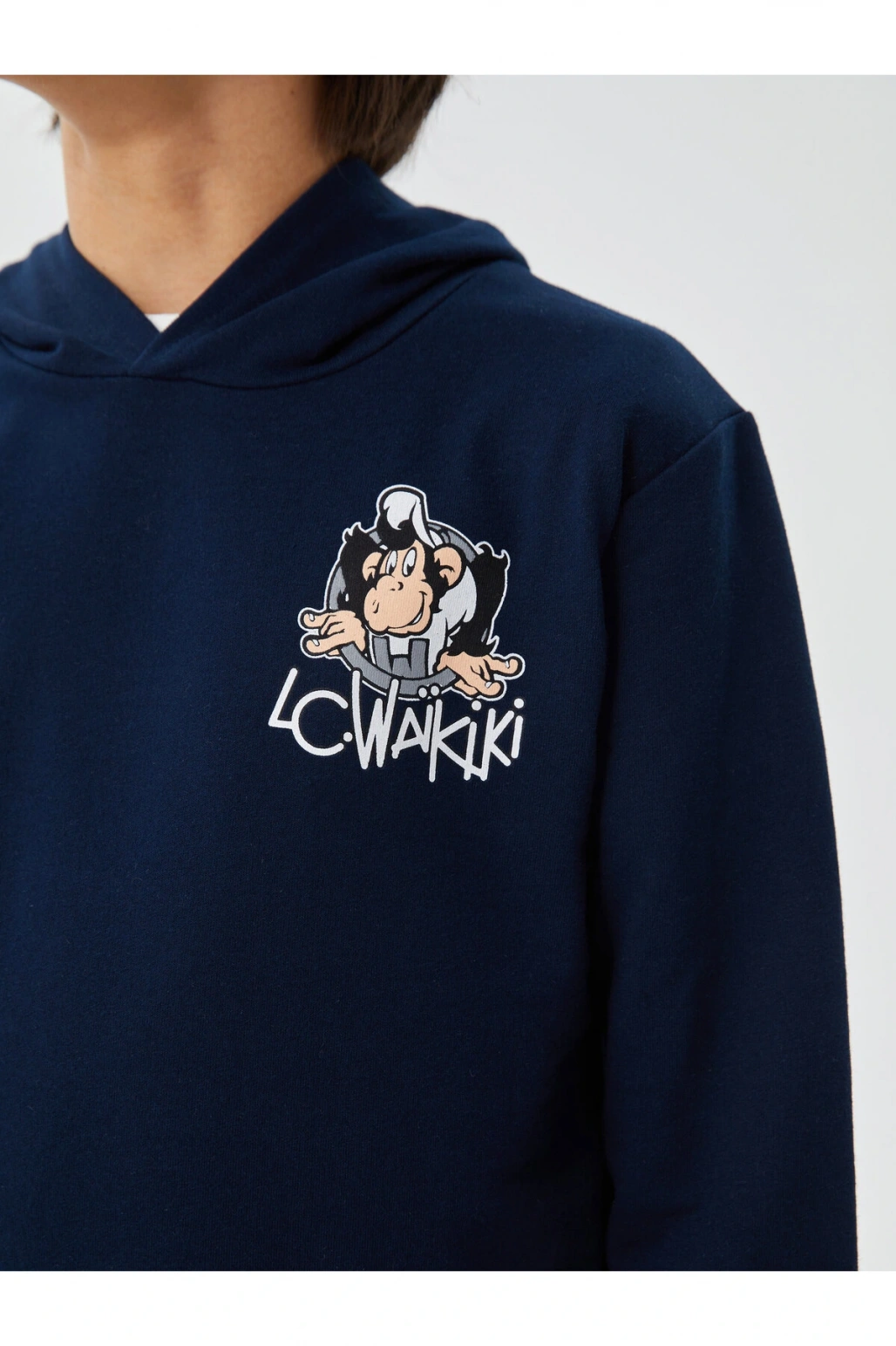 Nostaljik Maymun Baskılı Uzun Kollu Erkek Çocuk Hoodie