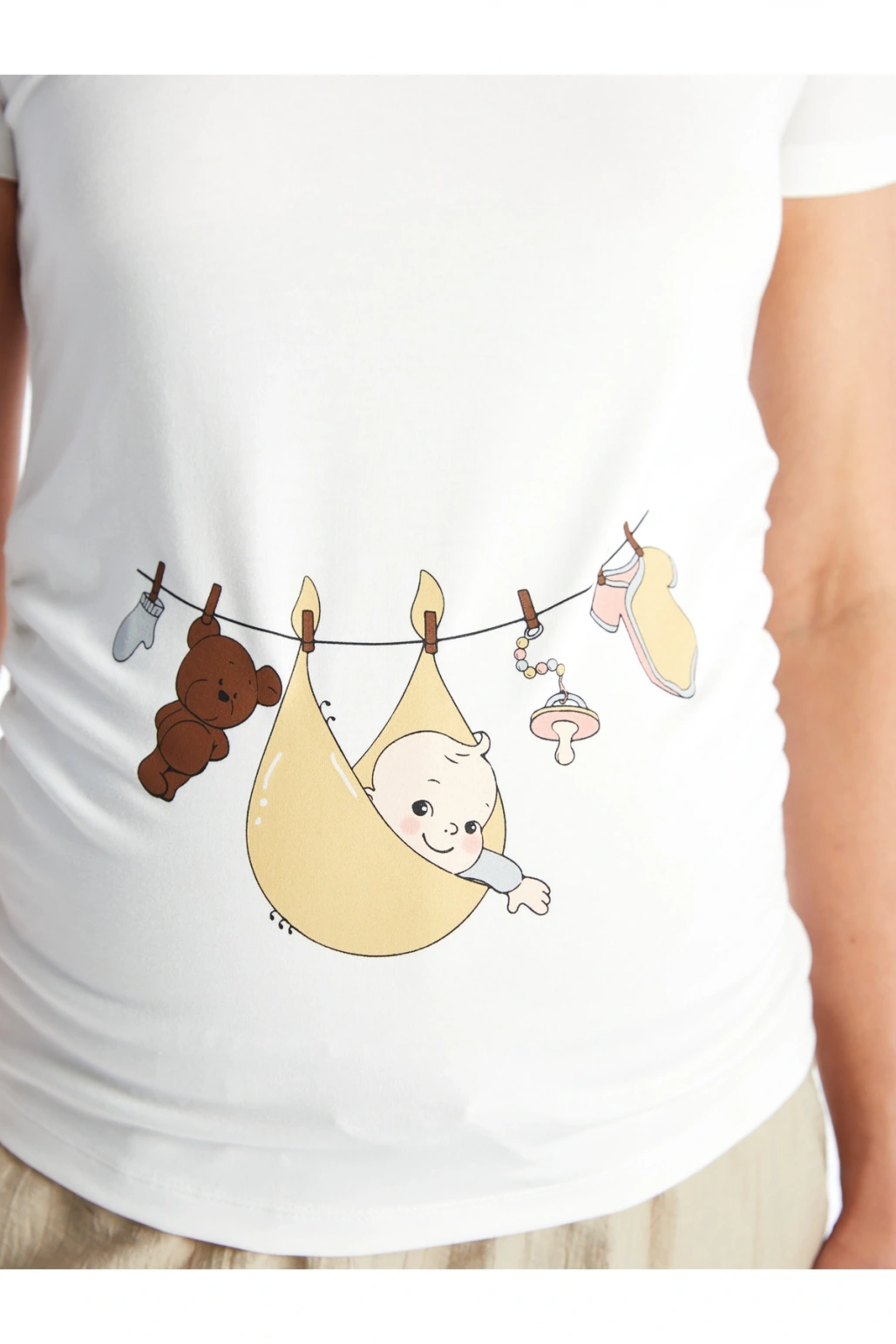 Bisiklet Yaka Baskılı Kısa Kollu Hamile Tişört