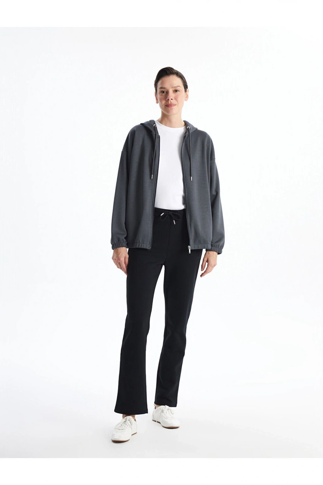 Lcwaikiki Basic Kapüşonlu Oversize Kadın Fermuarlı Sweat