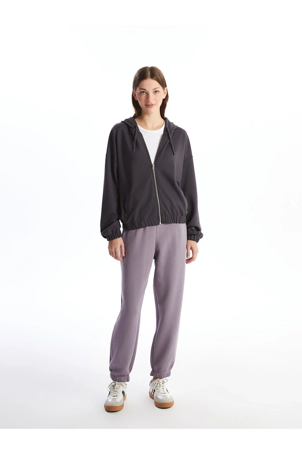 Lcwk Kapüşonlu Düz Uzun Kollu Kadın Fermuarlı Sweatshirt