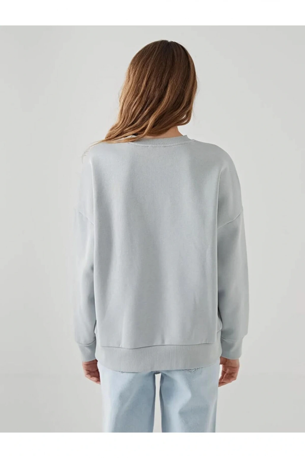 LCW Vision Gri Boston Baskılı Oversize Kadın Kalın Sweatshirt