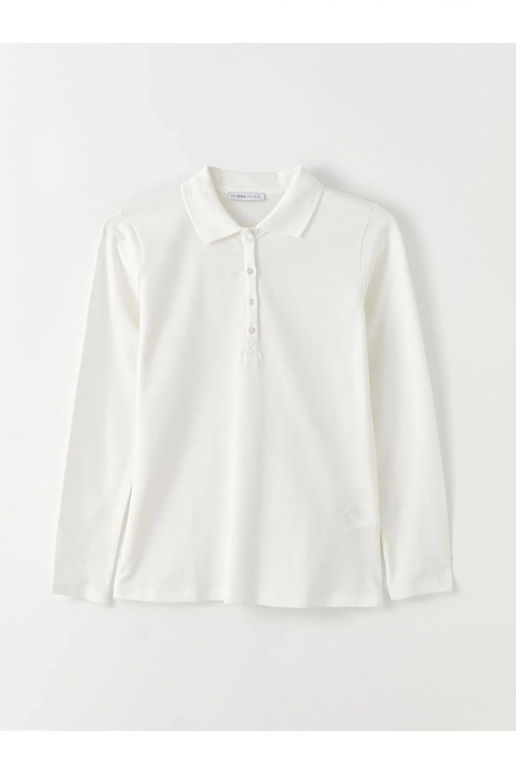 Polo Yaka Düz Uzun Kollu Pike Kadın Tişört