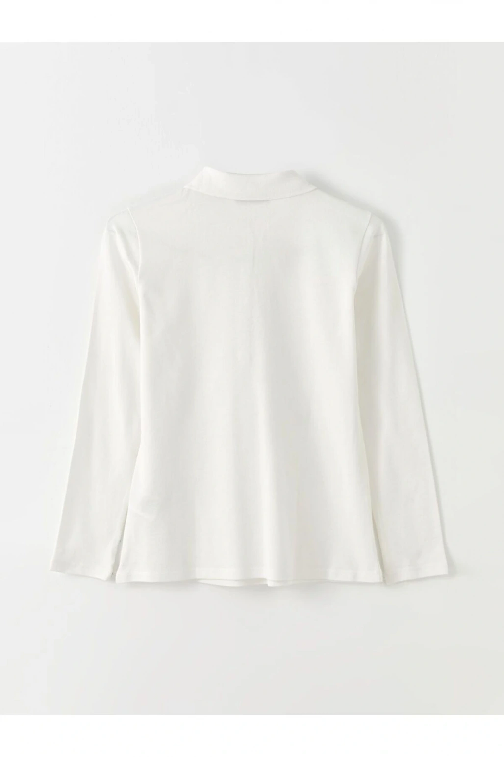 Polo Yaka Düz Uzun Kollu Pike Kadın Tişört