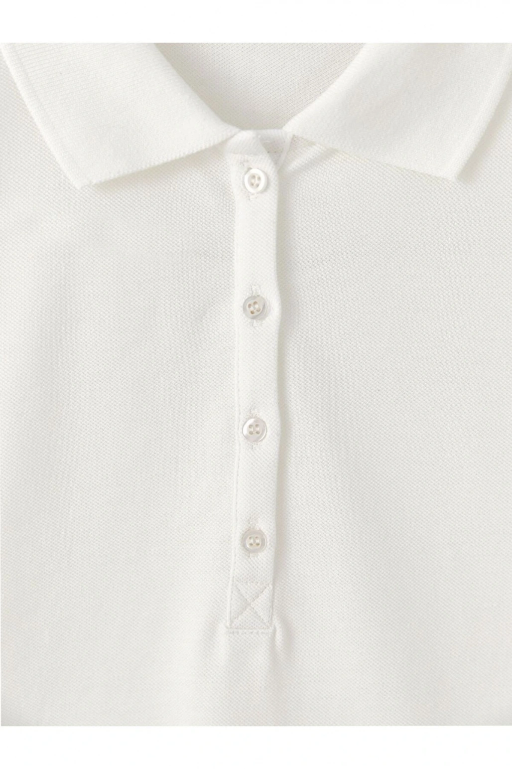 Polo Yaka Düz Uzun Kollu Pike Kadın Tişört