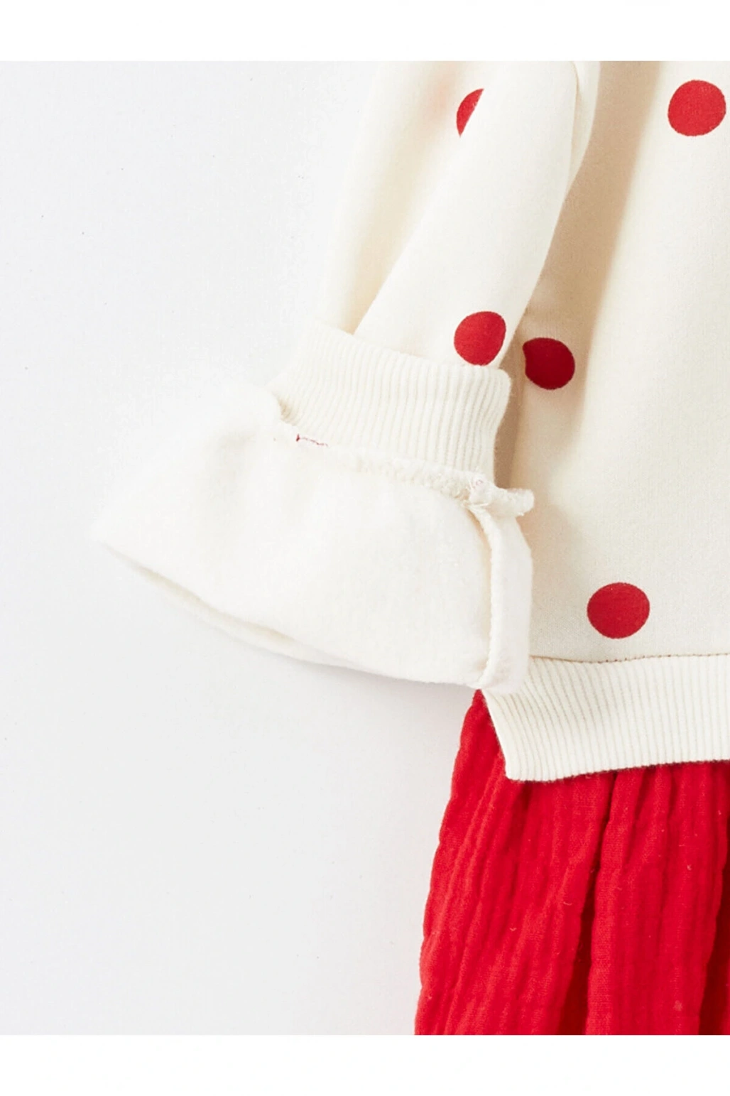 Lcw Baby Ekru Baskılı Bebe Yaka Uzun Kollu Puantiyeli Kız Bebek Elbise