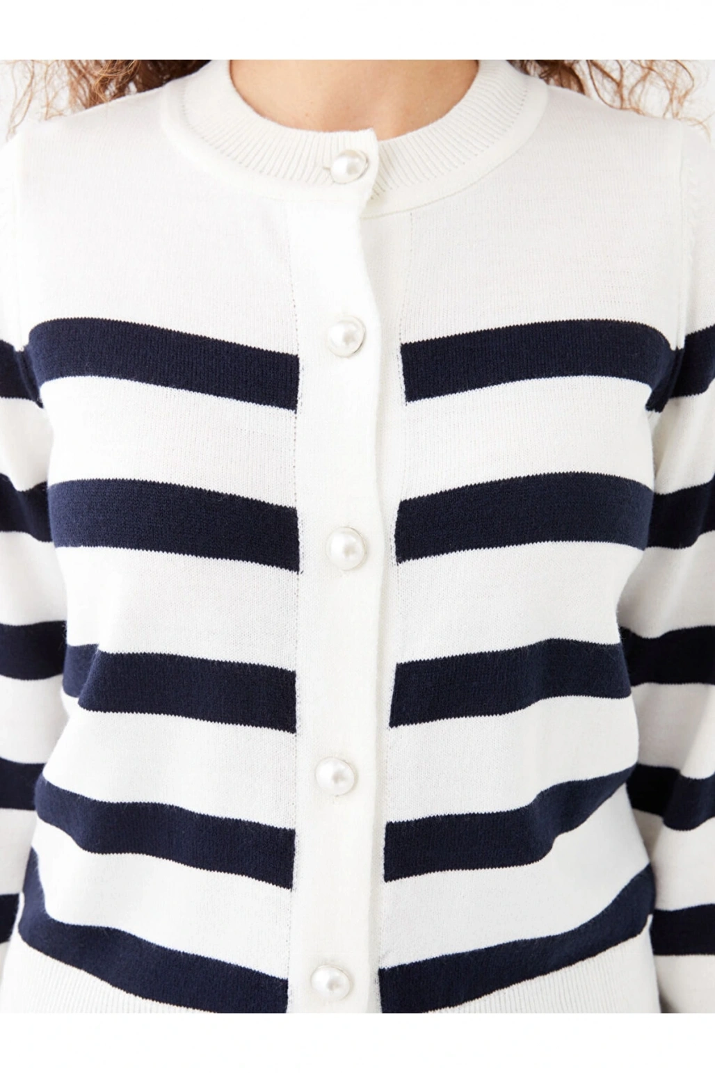 Bisiklet Yaka Çizgili Uzun Kollu Kadın Triko Hırka