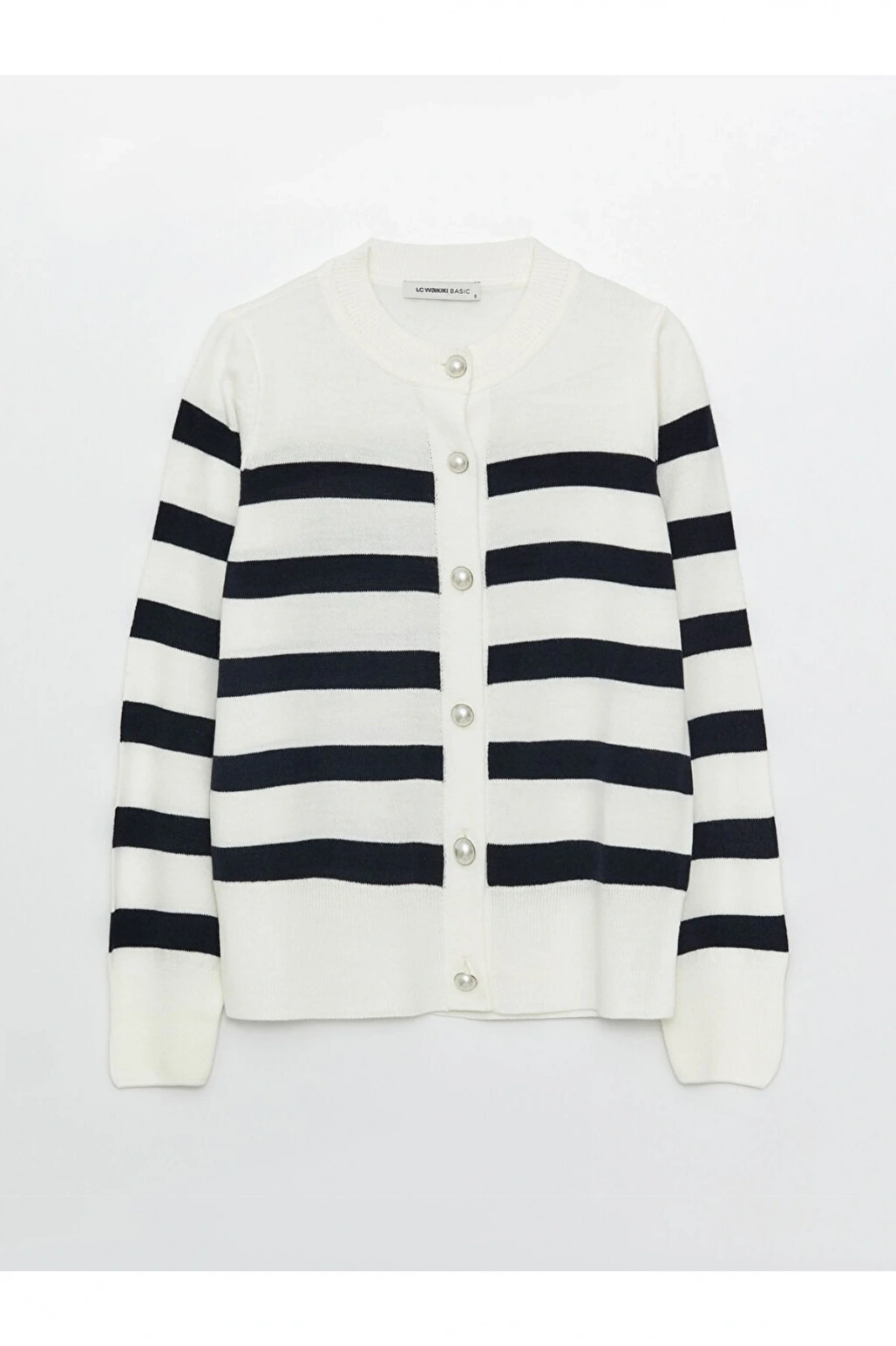 Bisiklet Yaka Çizgili Uzun Kollu Kadın Triko Hırka