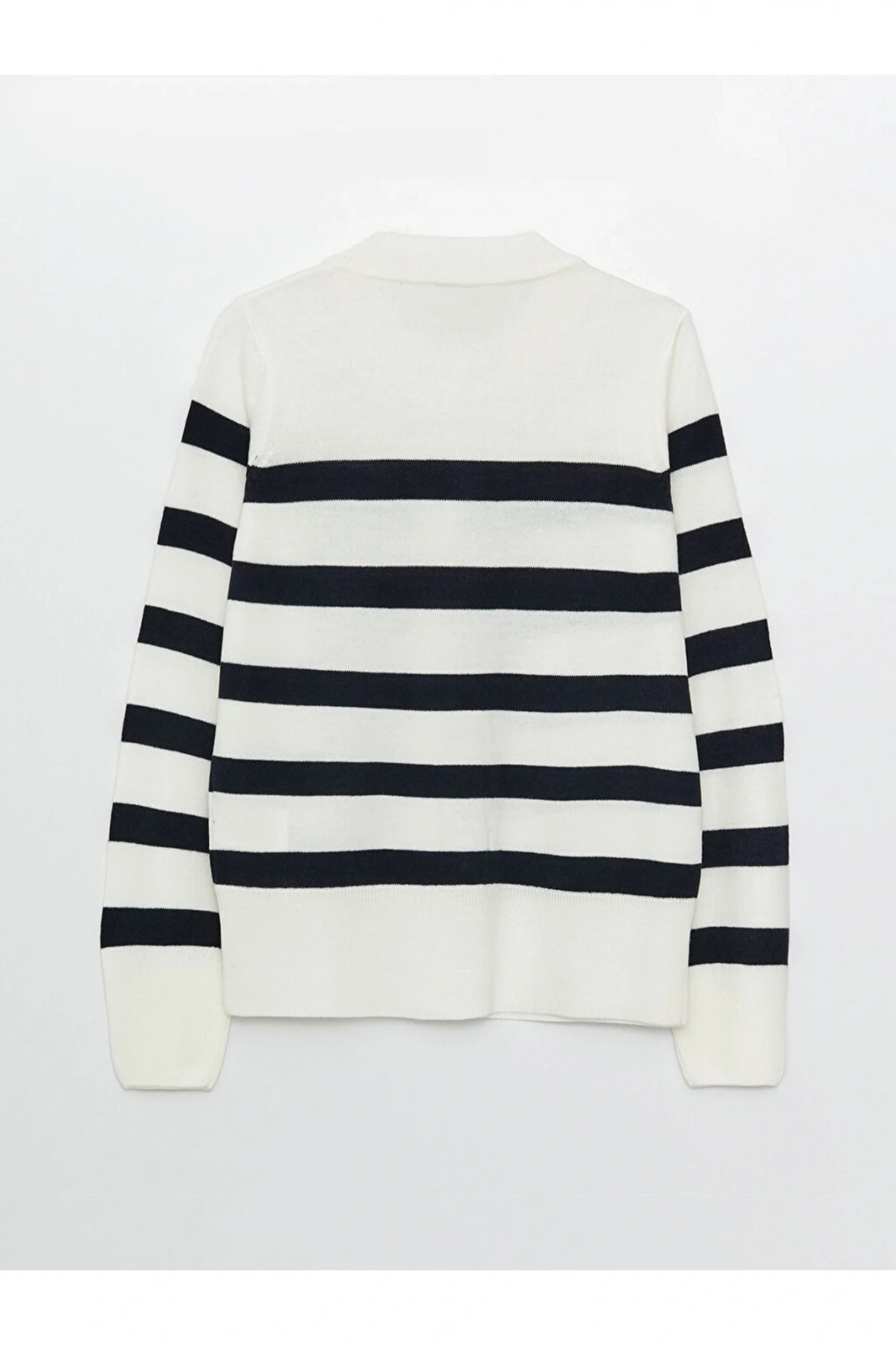 Bisiklet Yaka Çizgili Uzun Kollu Kadın Triko Hırka