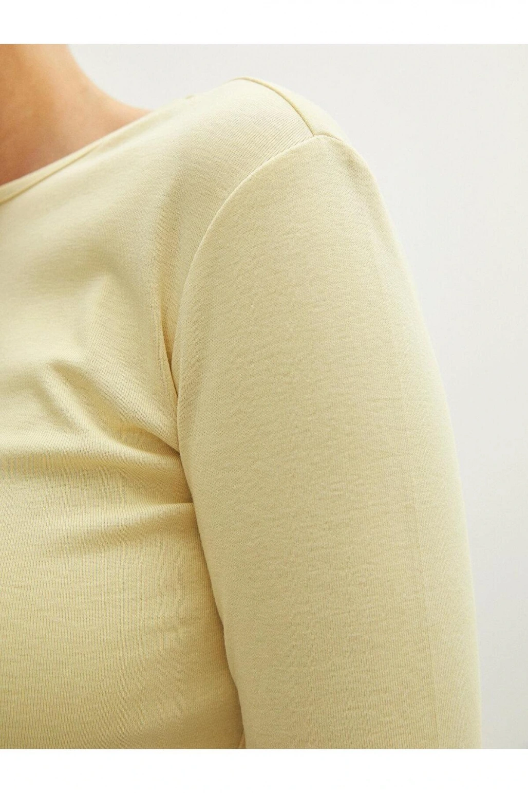 LCWAIKIKI Basic Bisiklet Yaka Düz Uzun Kollu Pamuklu Kadın Tişört