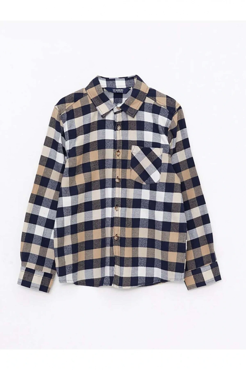 LCW Kids Bej Ekose Uzun Kollu Gabardin Erkek Çocuk Gömlek