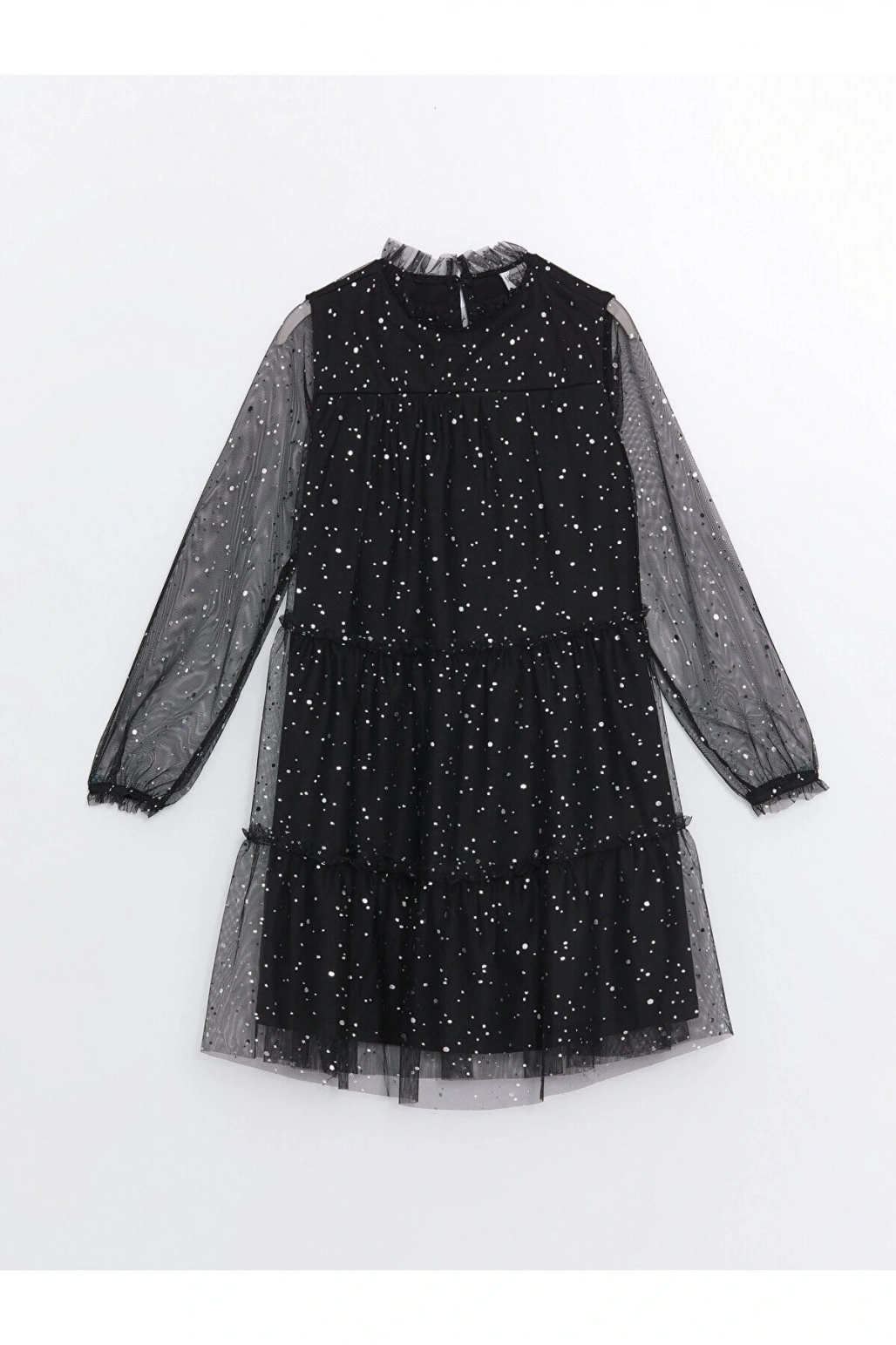 Lw - Bisiklet Yaka Işıltılı Kız Çocuk Elbise