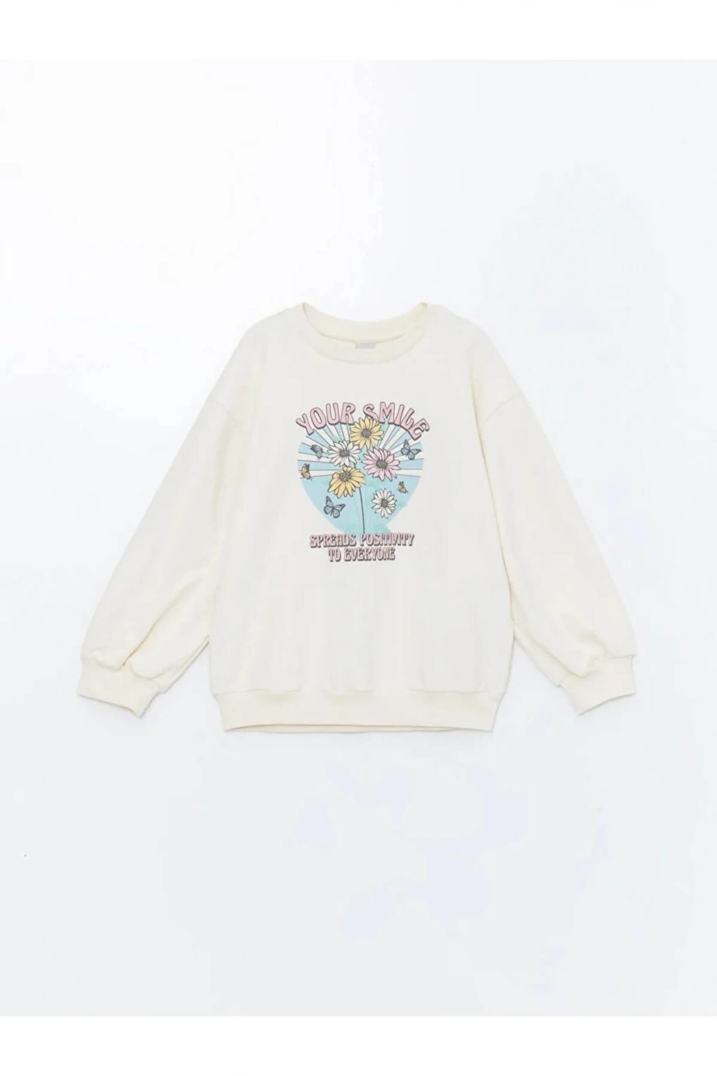 LCW Kids Ekru Bisiklet Yaka Baskılı Uzun Kollu Kız Çocuk Sweatshirt ve Tayt