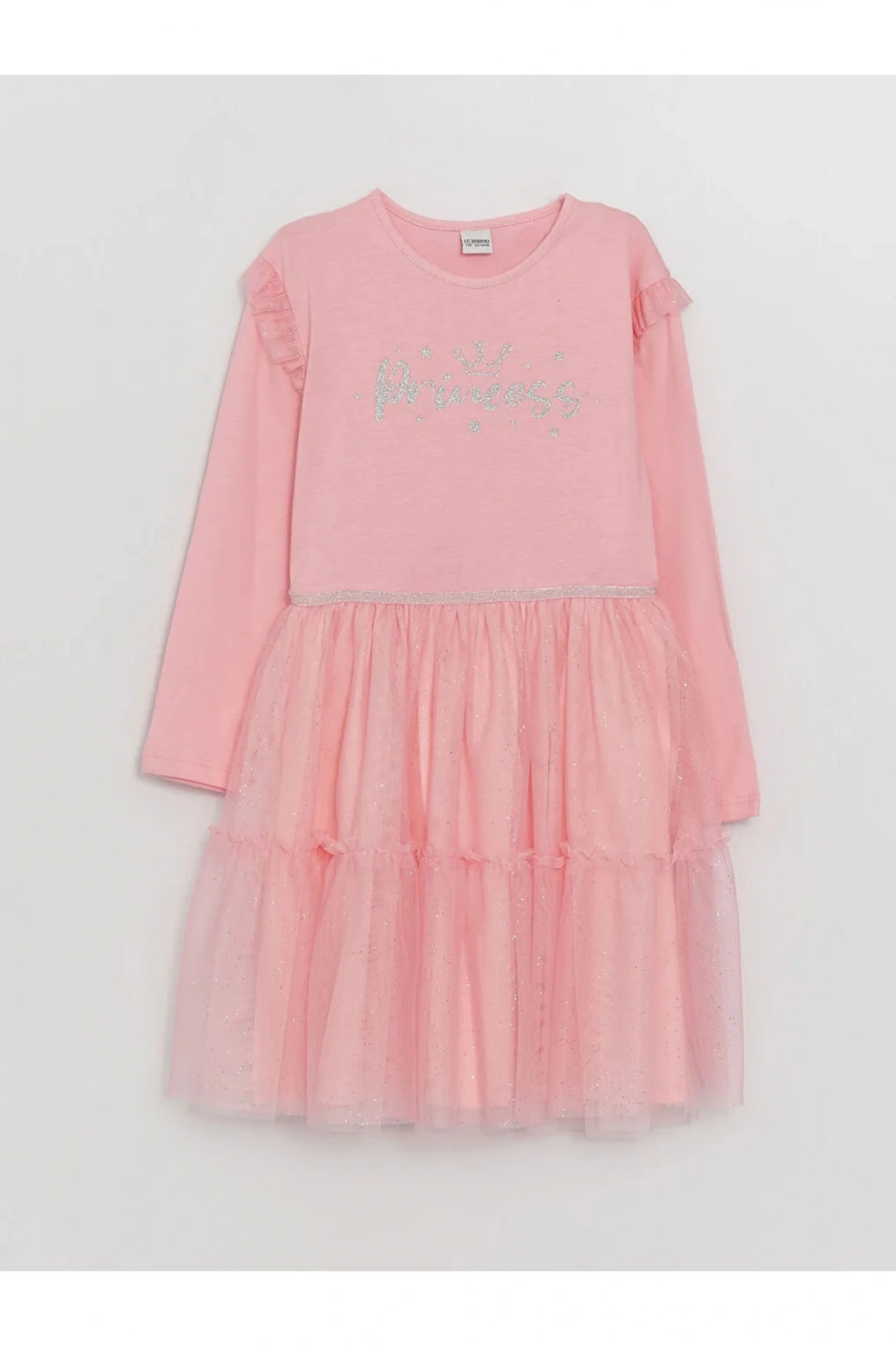 LCW Kids Bisiklet Yaka Baskılı Uzun Kollu Kız Çocuk Elbise