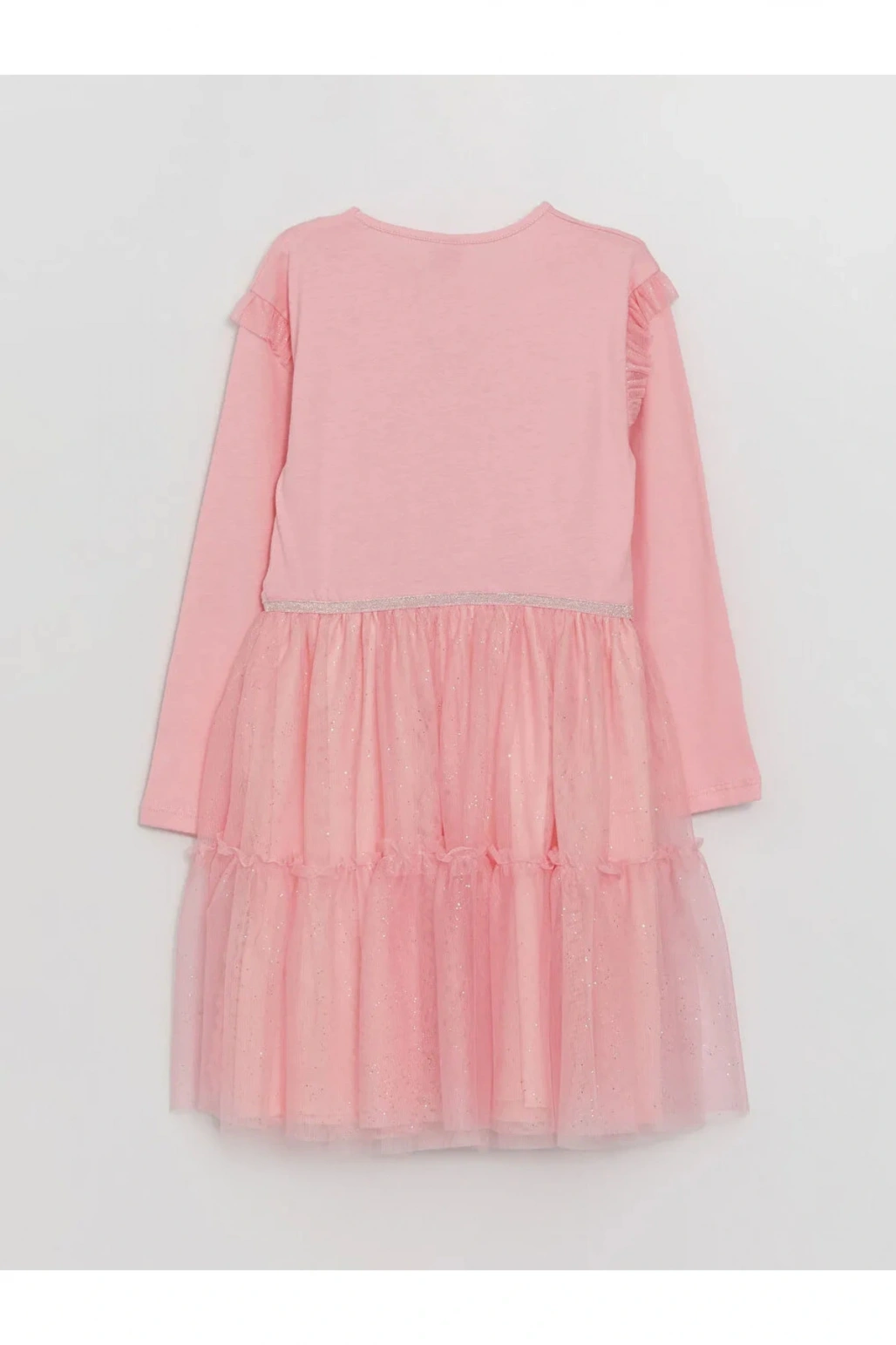 LCW Kids Bisiklet Yaka Baskılı Uzun Kollu Kız Çocuk Elbise