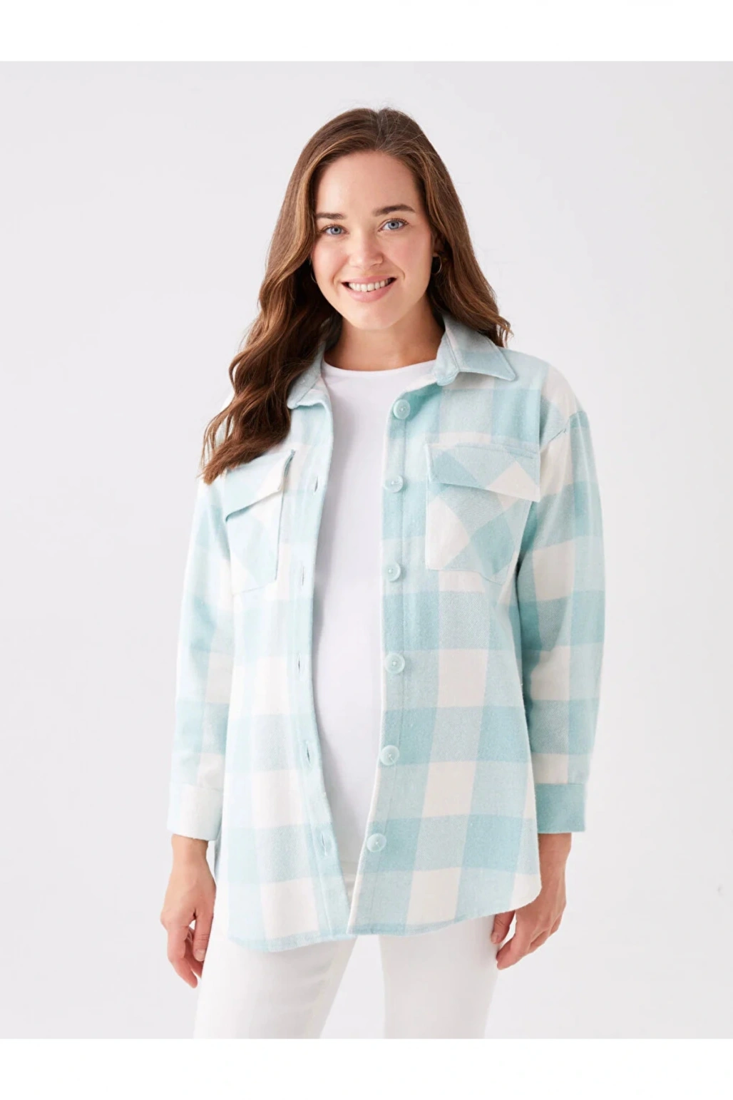 Maternity Ekose Uzun Kollu Hamile Oduncu Gömlek Ceket