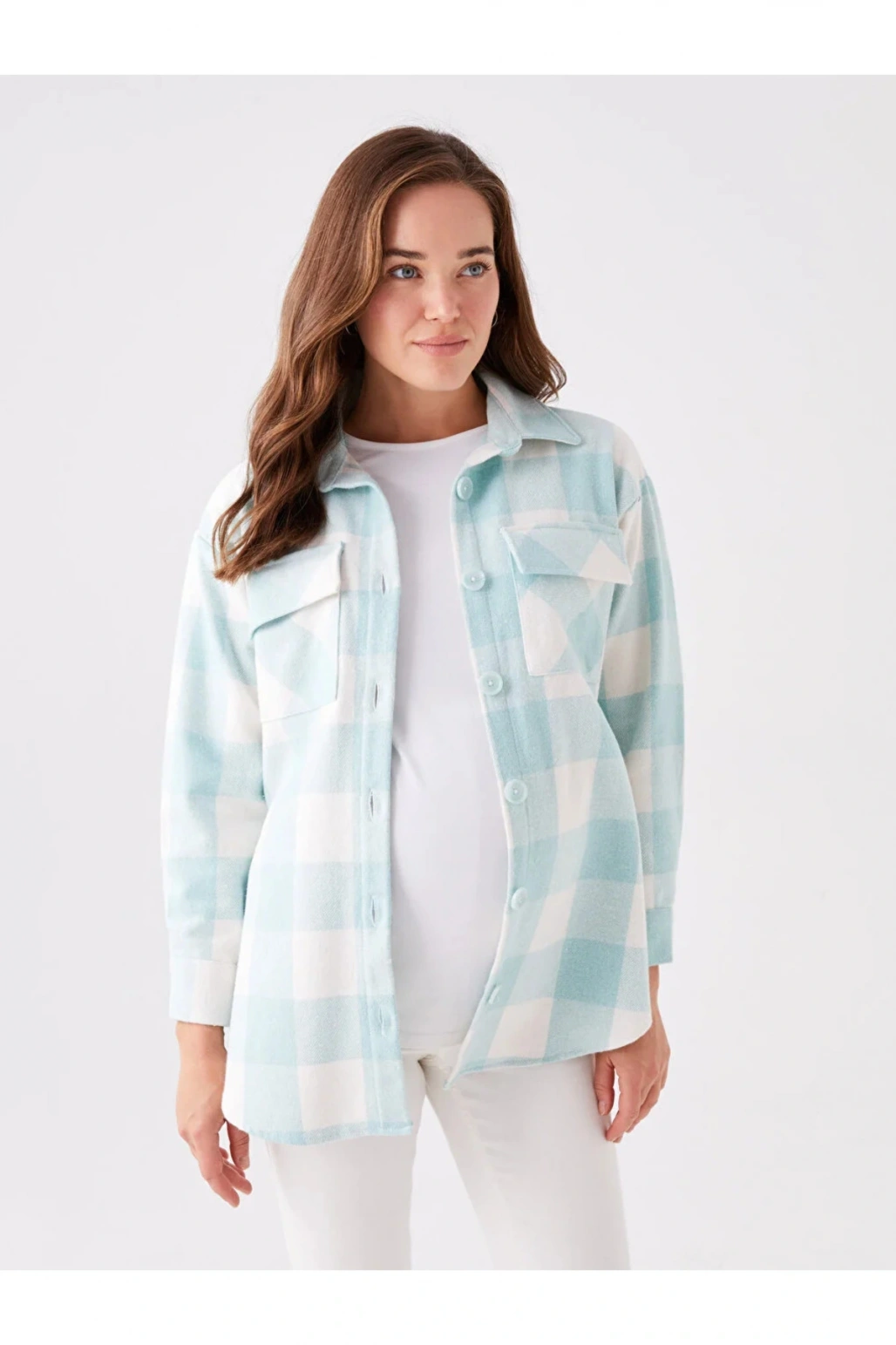 Maternity Ekose Uzun Kollu Hamile Oduncu Gömlek Ceket