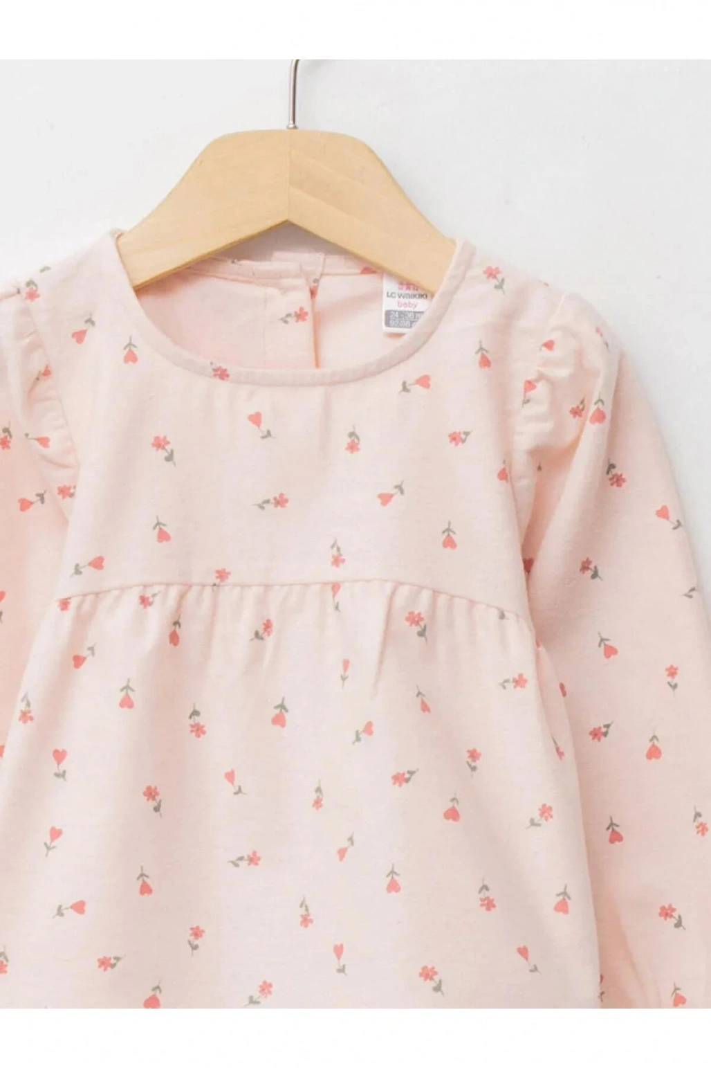 LCW baby Pembe Bisiklet Yaka Uzun Kol Desenli Kız Bebek Bluz