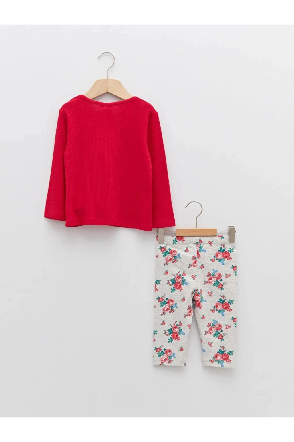 LCW baby Pembe Bisiklet Yaka Uzun Kollu Kız Bebek Tişört ve Tayt 2li Takım