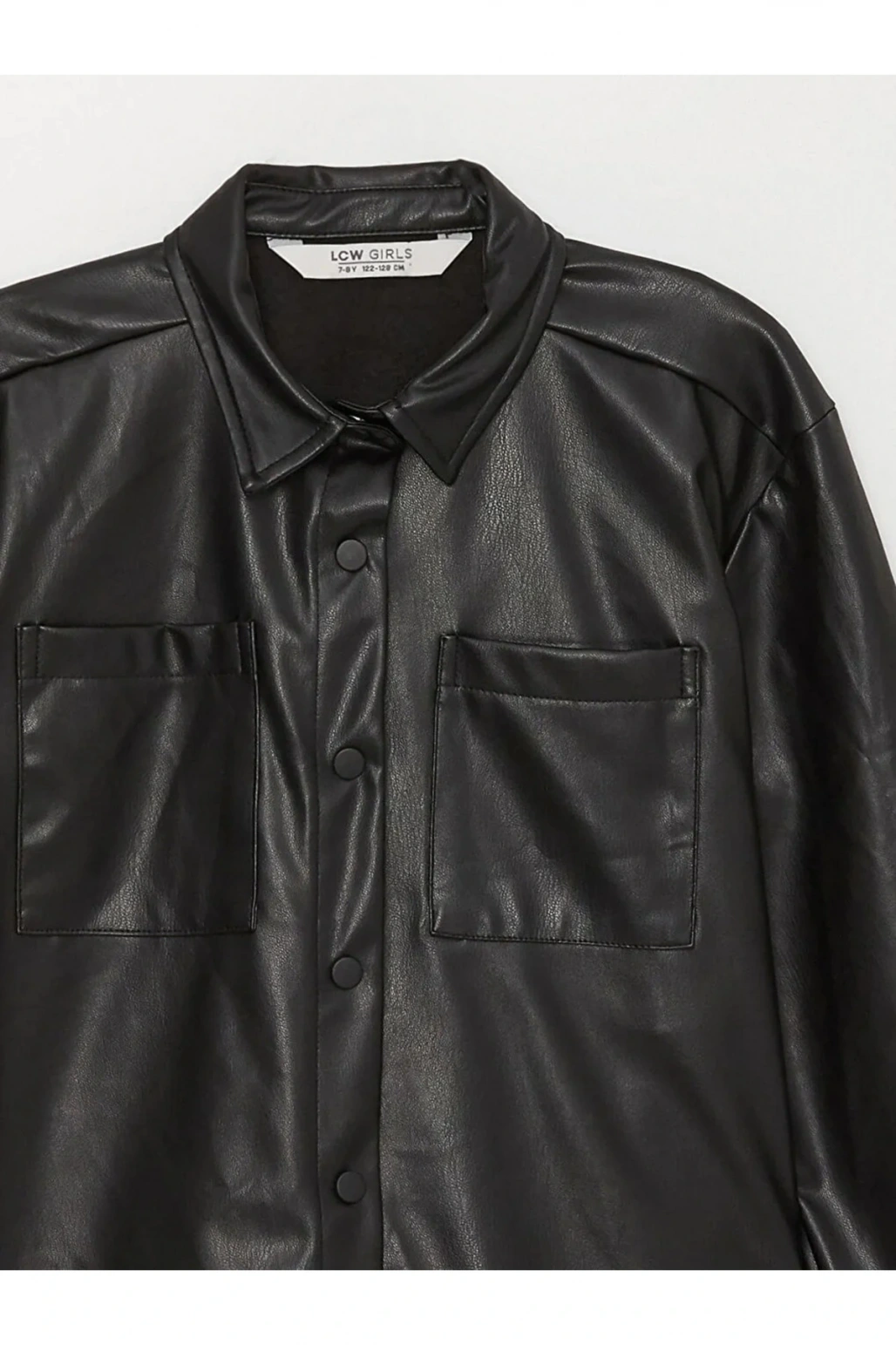 LCW Kids Basic Uzun Kollu Deri Görünümlü Kız Çocuk Gömlek