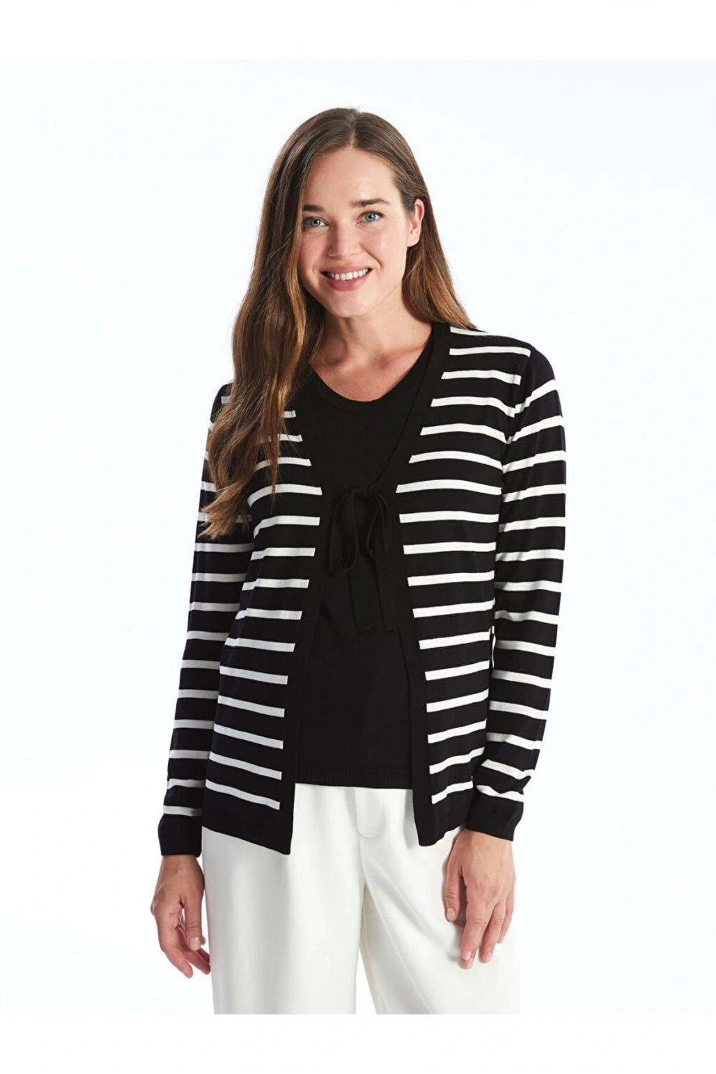 V Yaka Çizgili Uzun Kollu Hamile Triko Hırka ve Süveter Takım