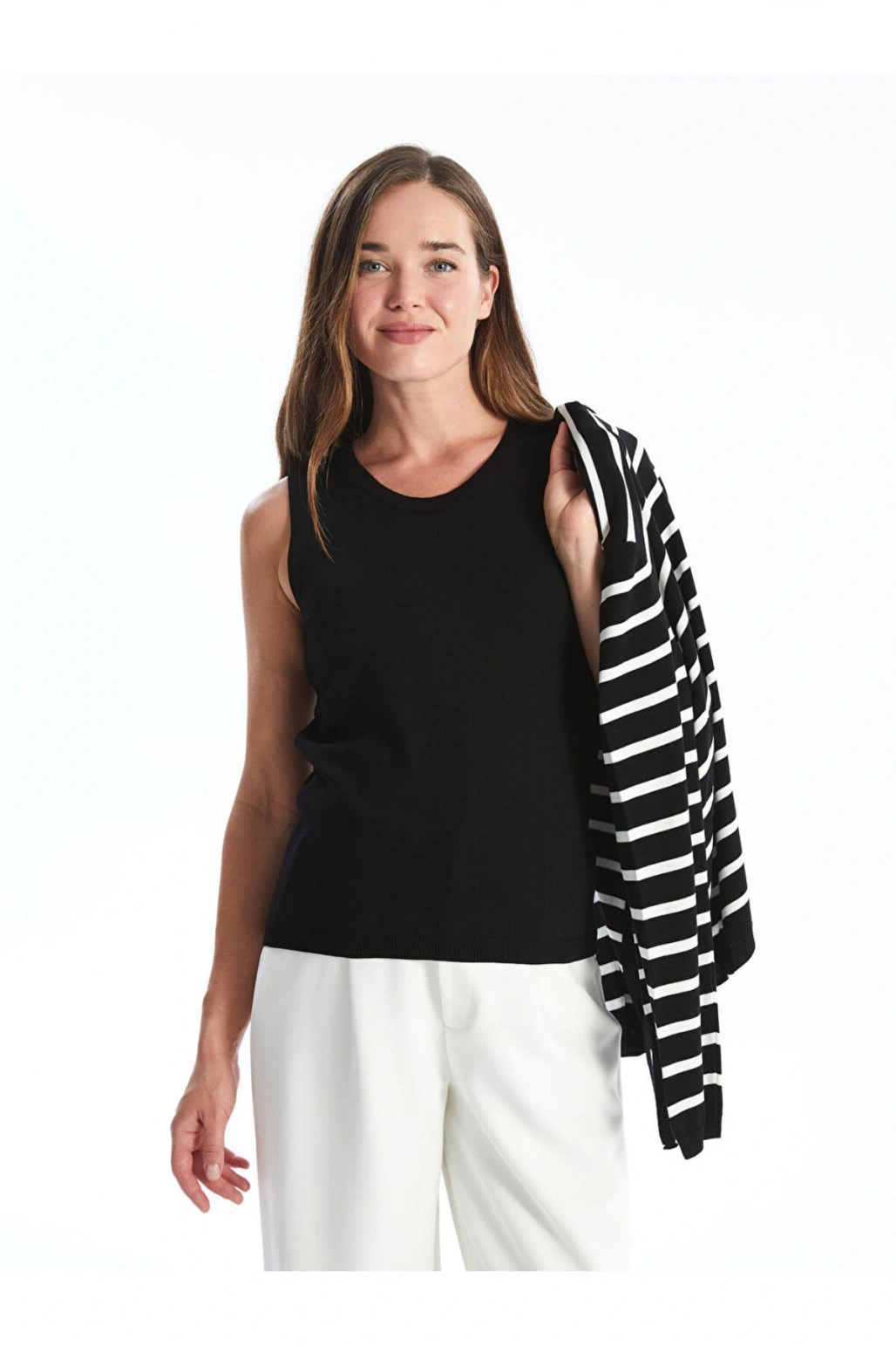 V Yaka Çizgili Uzun Kollu Hamile Triko Hırka ve Süveter Takım