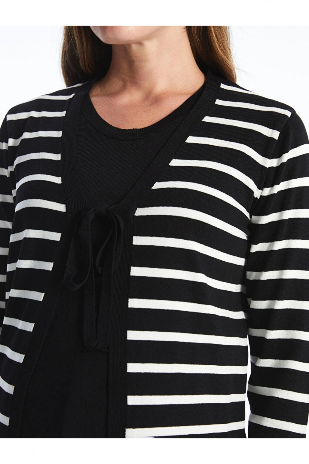 V Yaka Çizgili Uzun Kollu Hamile Triko Hırka ve Süveter Takım