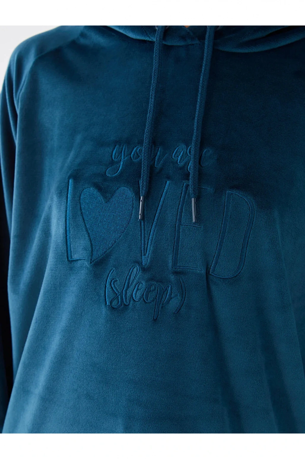 DREAM Kapüşonlu Nakışlı Uzun Kollu Kadife Kadın Pijama Üst Sweatshirt