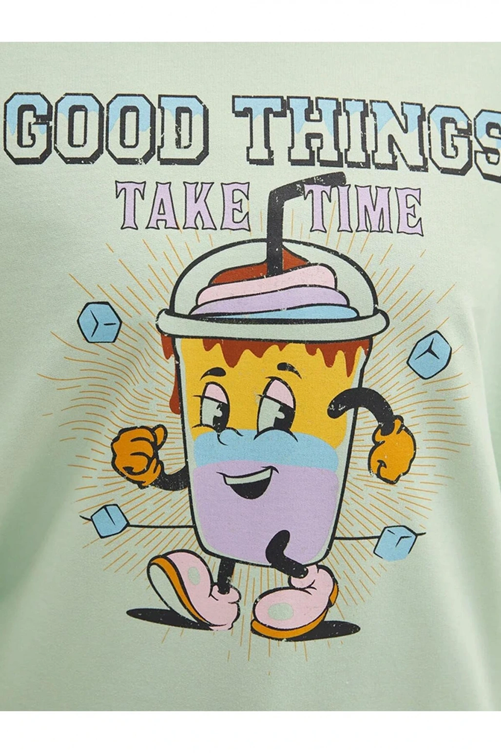 LCW Vision Yeşil Kapüşonlu Baskılı Uzun Kollu Kadın Sweatshirt