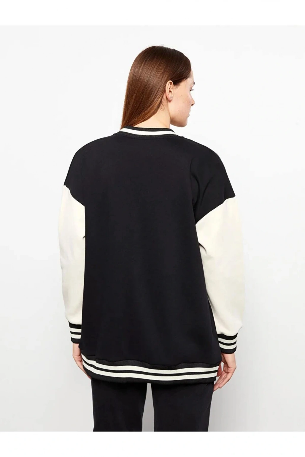 LCW Modest Siyah Bomber Yaka Nakışlı Kadın Kolej Ceket