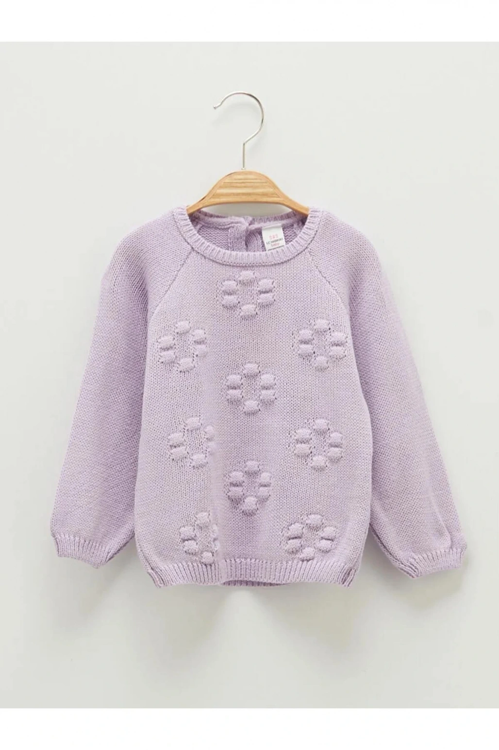 LCW ECO Lila Bisiklet Yaka Uzun Kol Kendinden Desenli Kız Bebek Triko Kazak