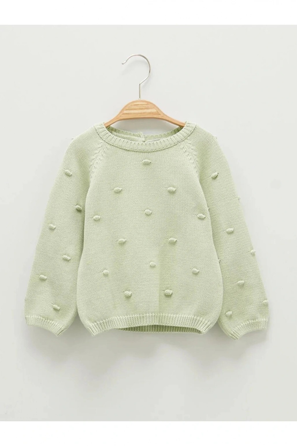 LCW baby Yeşil Bisiklet Yaka Uzun Kol Kendinden Desenli Kız Bebek Triko Kazak