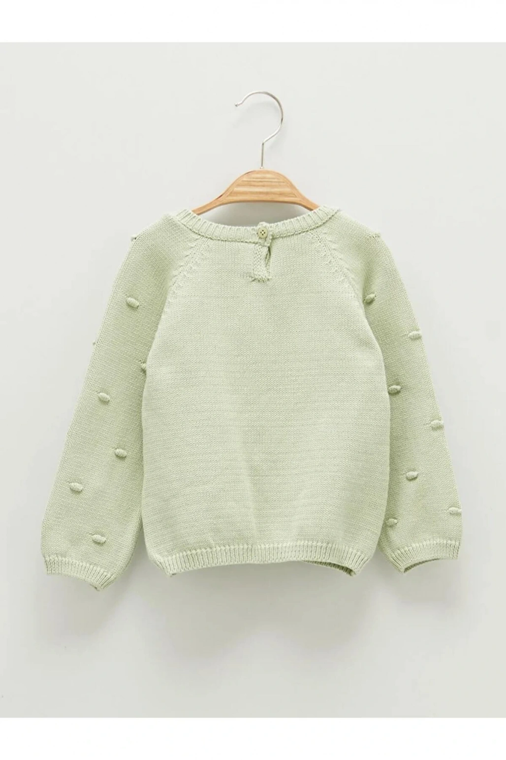 LCW baby Yeşil Bisiklet Yaka Uzun Kol Kendinden Desenli Kız Bebek Triko Kazak