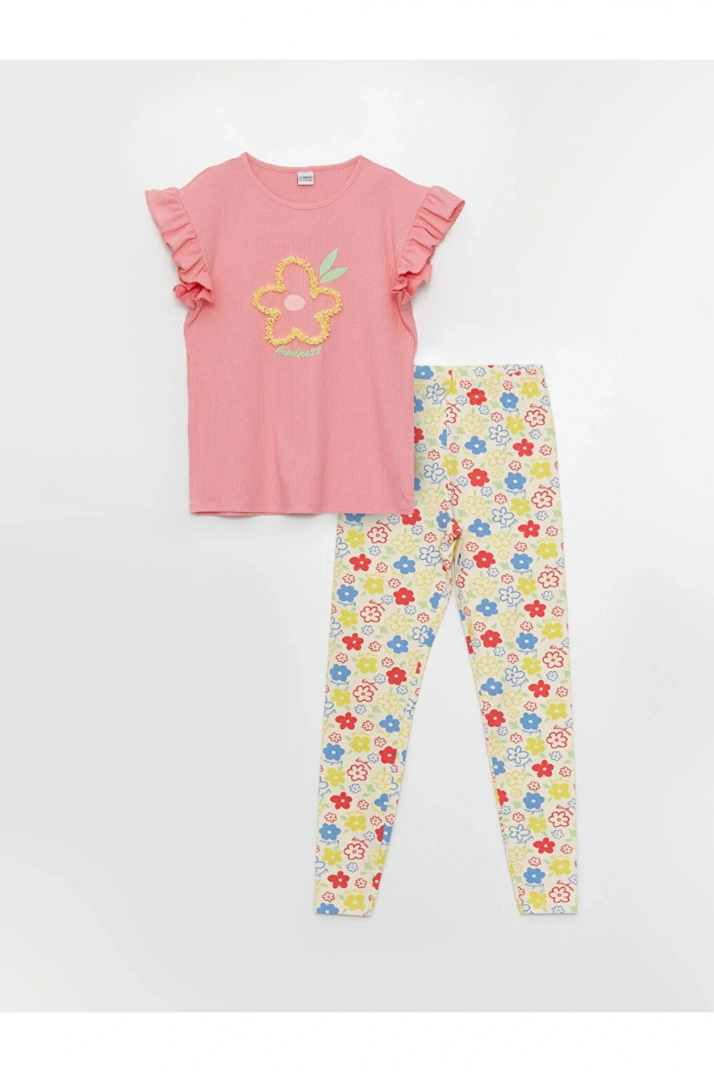 Bisiklet Yaka Baskılı Kısa Kollu Kız Çocuk Ve Tayt