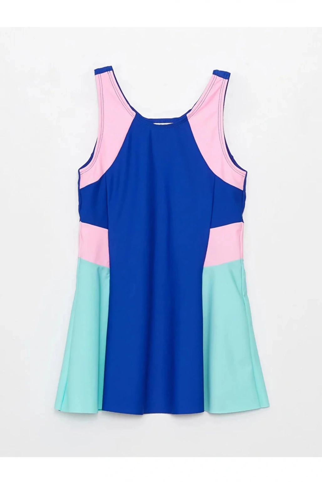 U Yaka Renk Bloklu Kız Çocuk Etekli Mayo Ve Şort