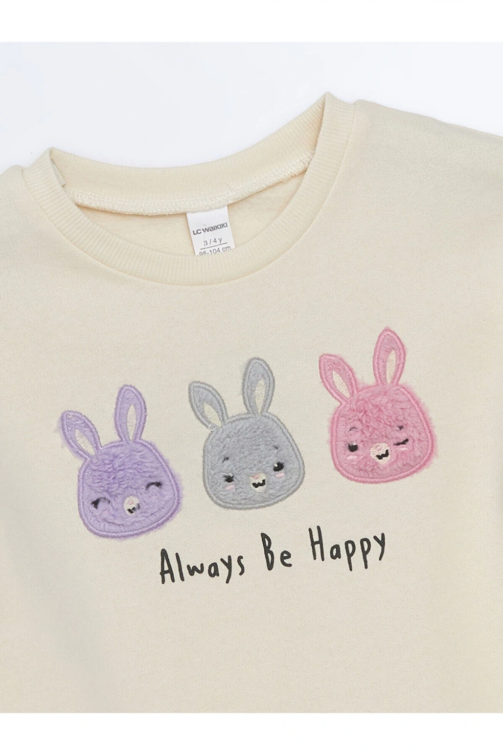 Lcw Kids Ekru Bisiklet Yaka Kalın Baskılı Kız Bebek Sweatshirt