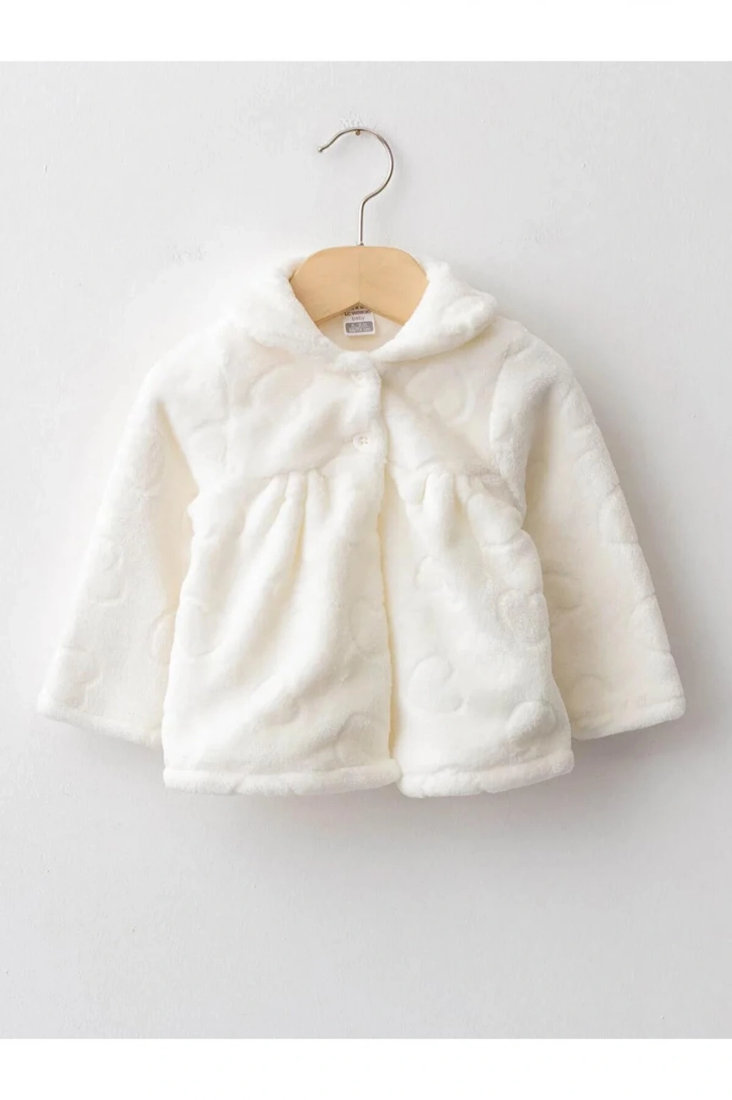 LCW baby Ekru Gömlek Yaka Uzun Kollu Pelüş Kız Bebek Mont