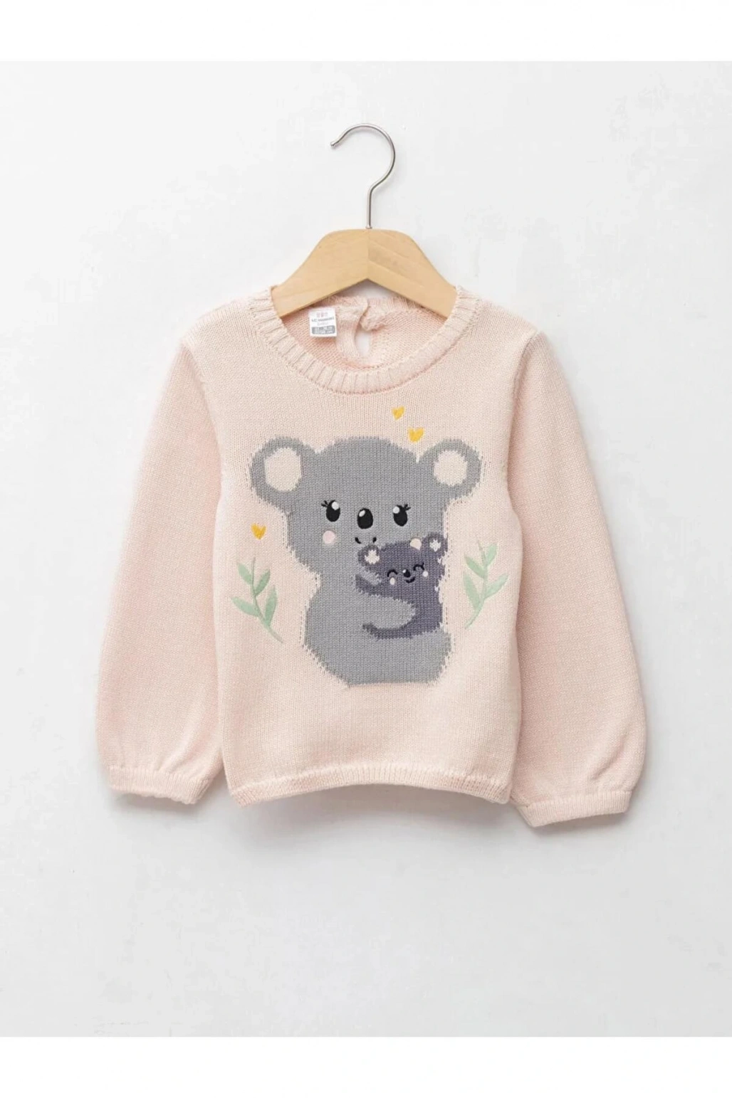 LCW baby Pembe Bisiklet Yaka Uzun Kollu Desenli Kız Bebek Triko Kazak