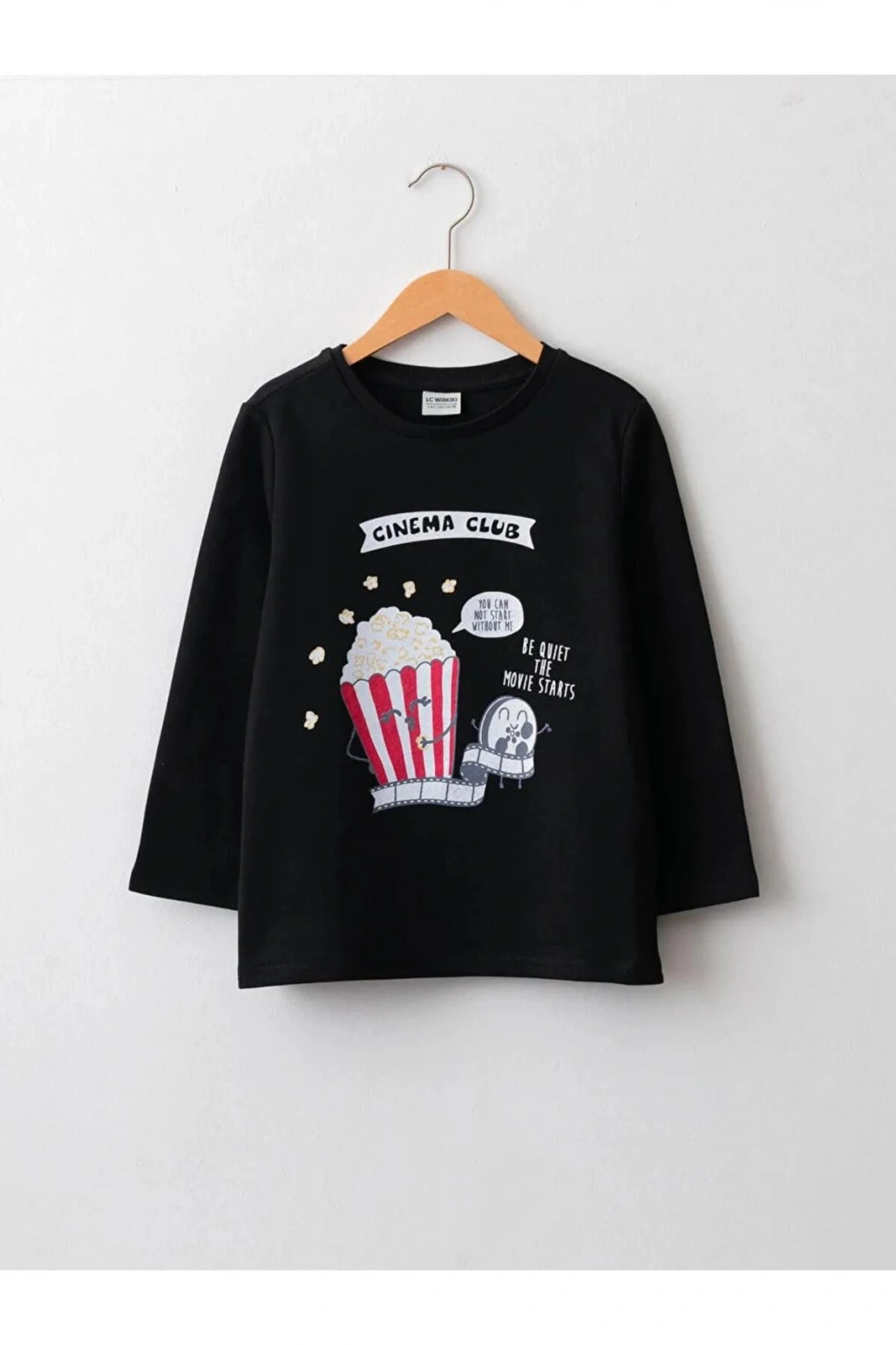 LCW ECO Siyah Bisiklet Yaka Baskılı Uzun Kollu Kız Çocuk Tişört