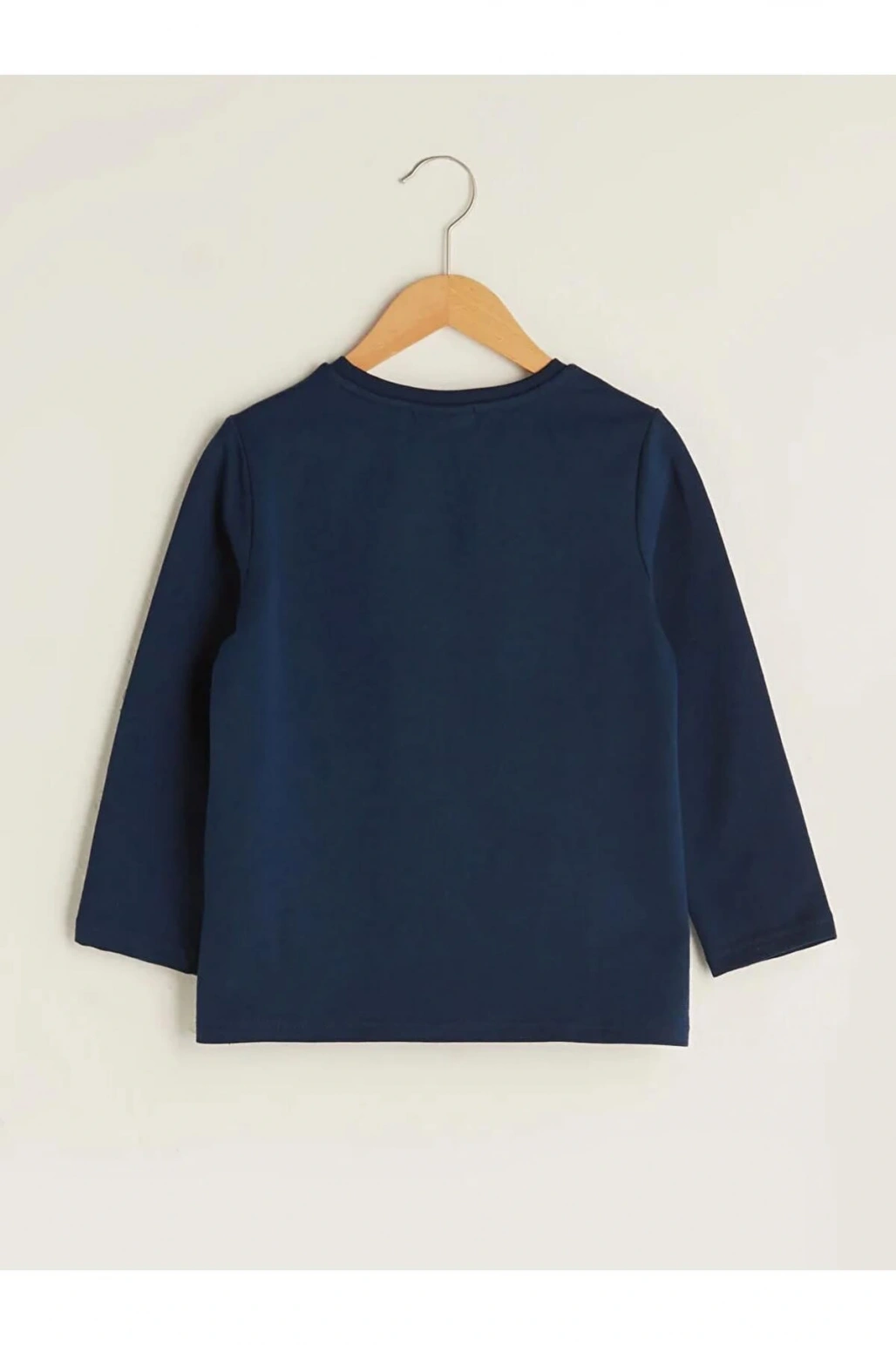 LCW ECO Lacivert Bisiklet Yaka Baskılı Uzun Kollu Kız Çocuk Tişört