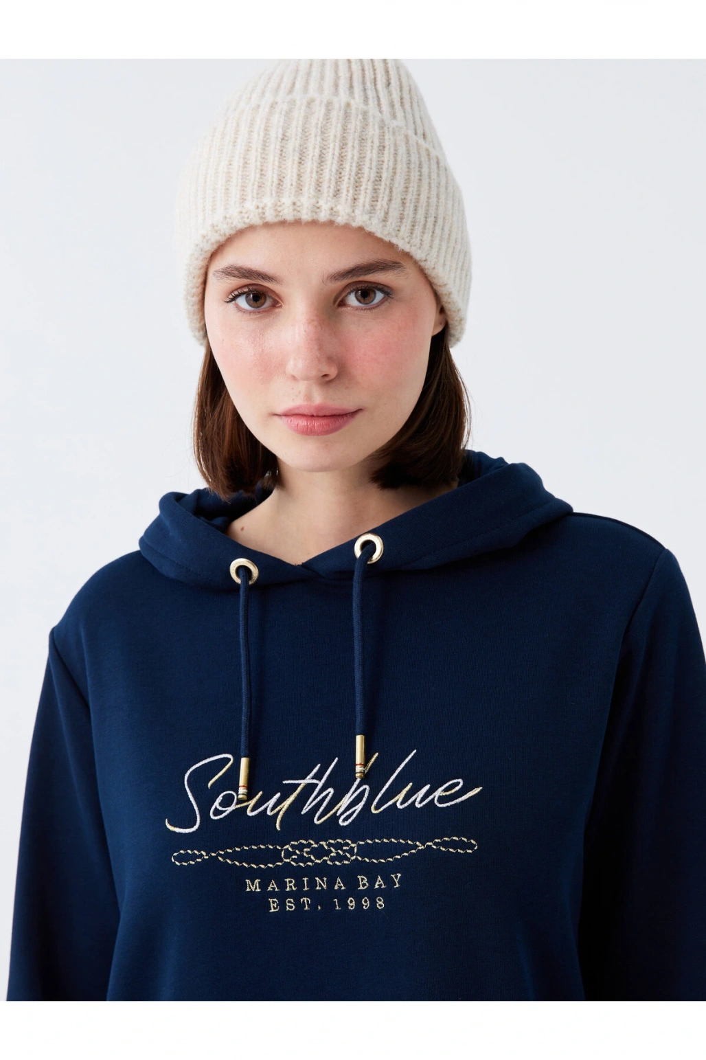 Kapüşonlu Baskılı Uzun Kollu Kadın Sweat Elbise