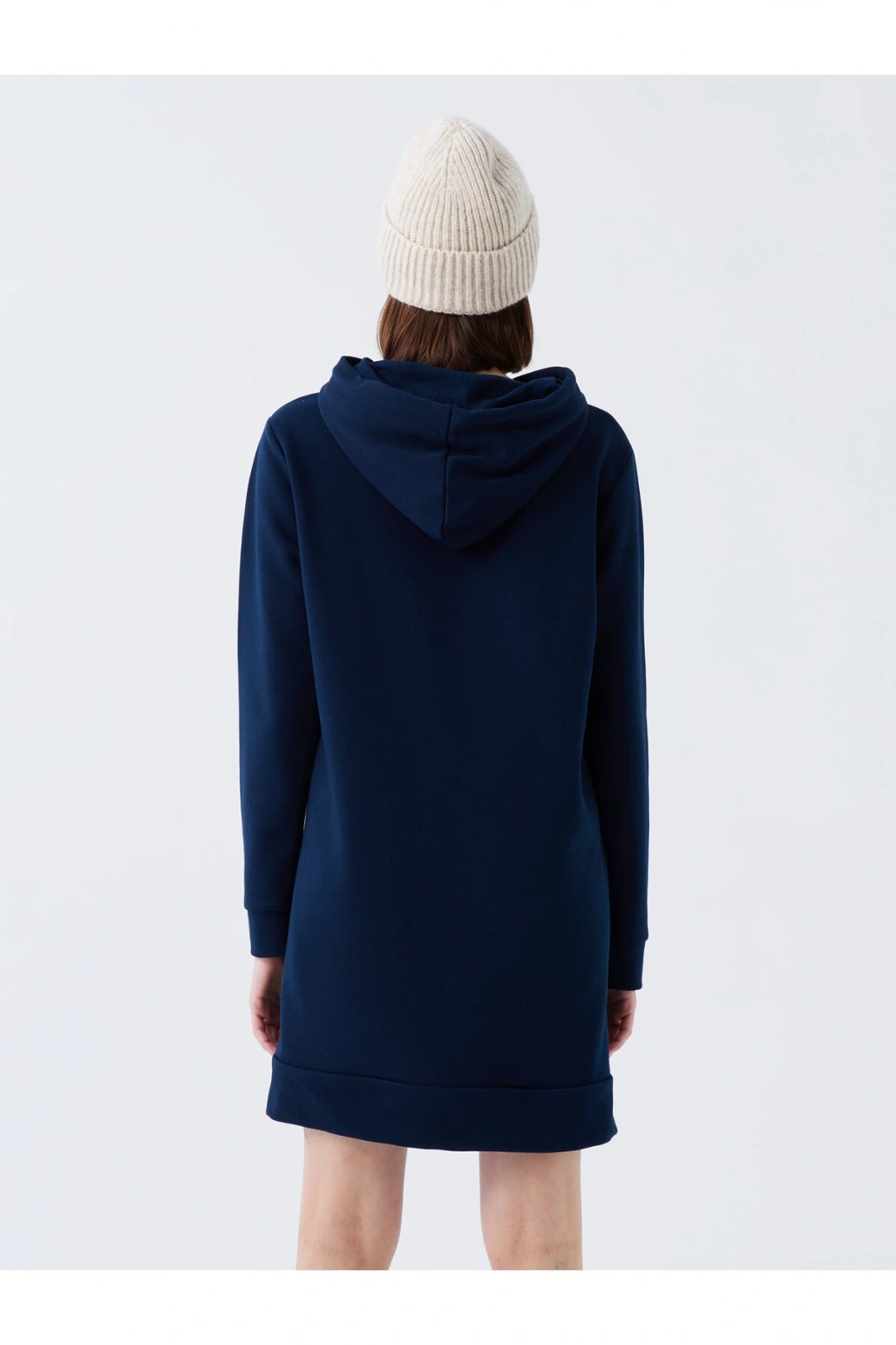 Kapüşonlu Baskılı Uzun Kollu Kadın Sweat Elbise