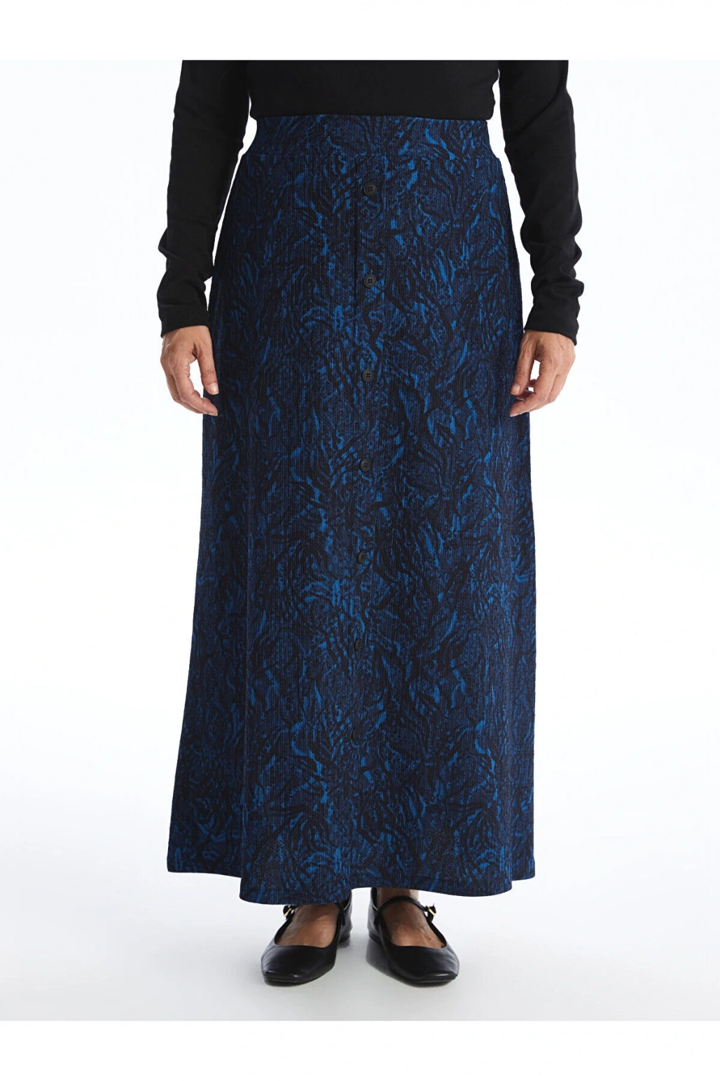 Grace Siyah Beli Lastikli Çiçekli A Kesim Kadın Etek