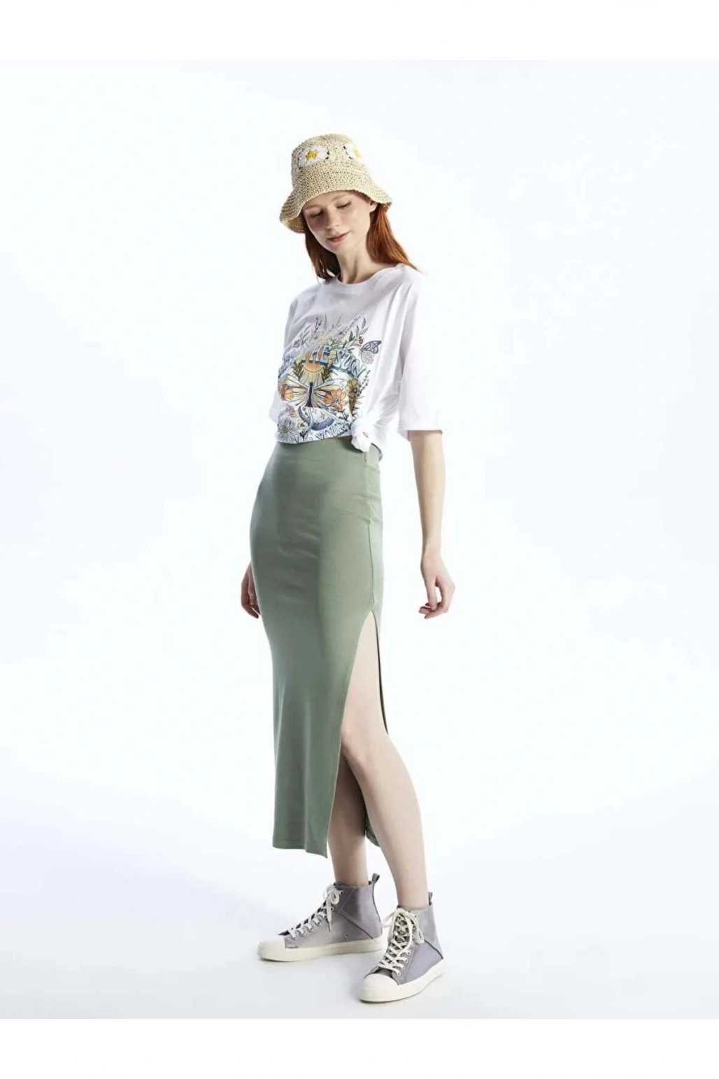 XSIDE Yeşil Kadın Ekstra Dar Fit Düz Etek