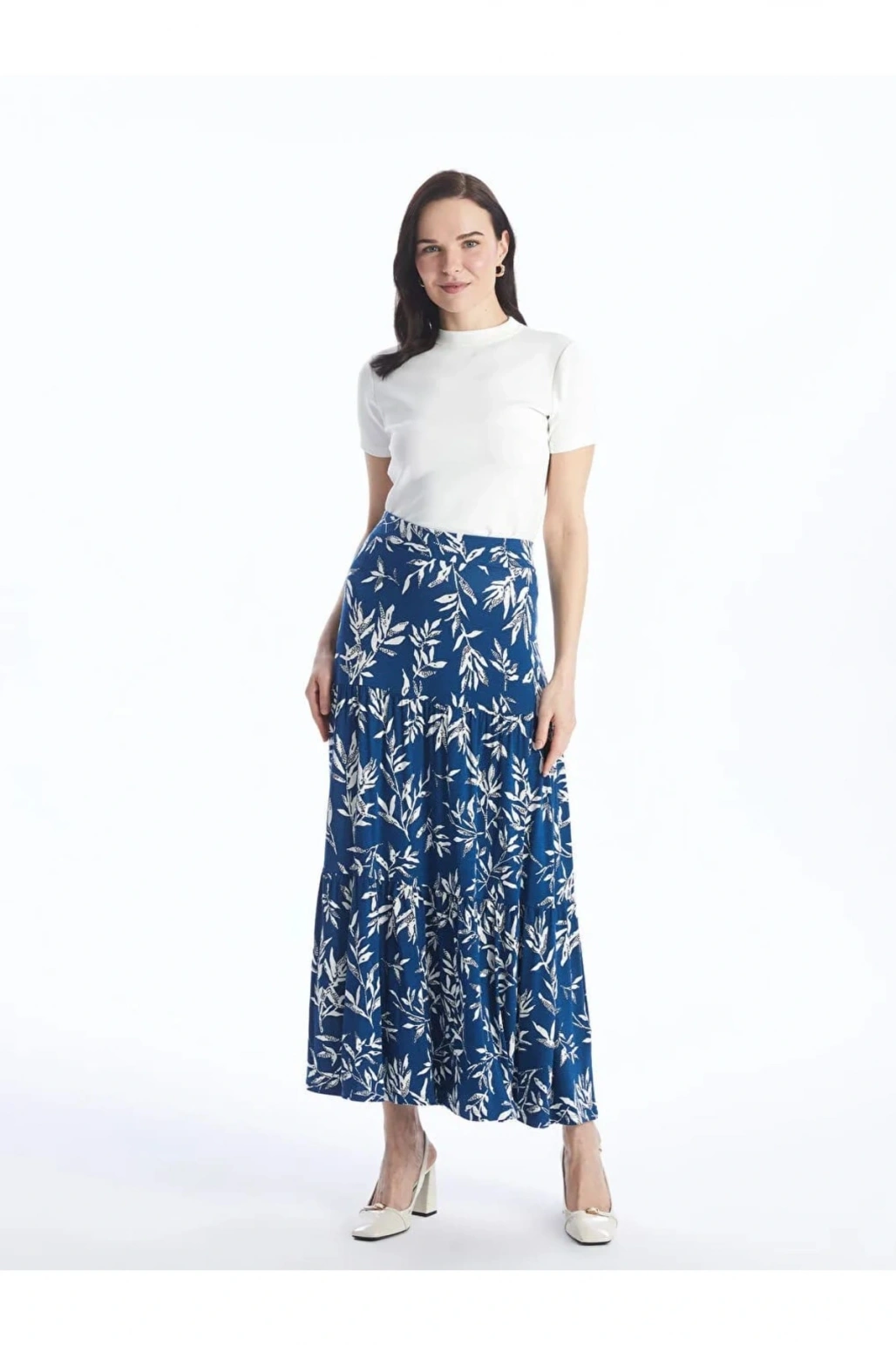 LCW Grace Mavi Beli Lastikli Desenli A Kesim Kadın Etek