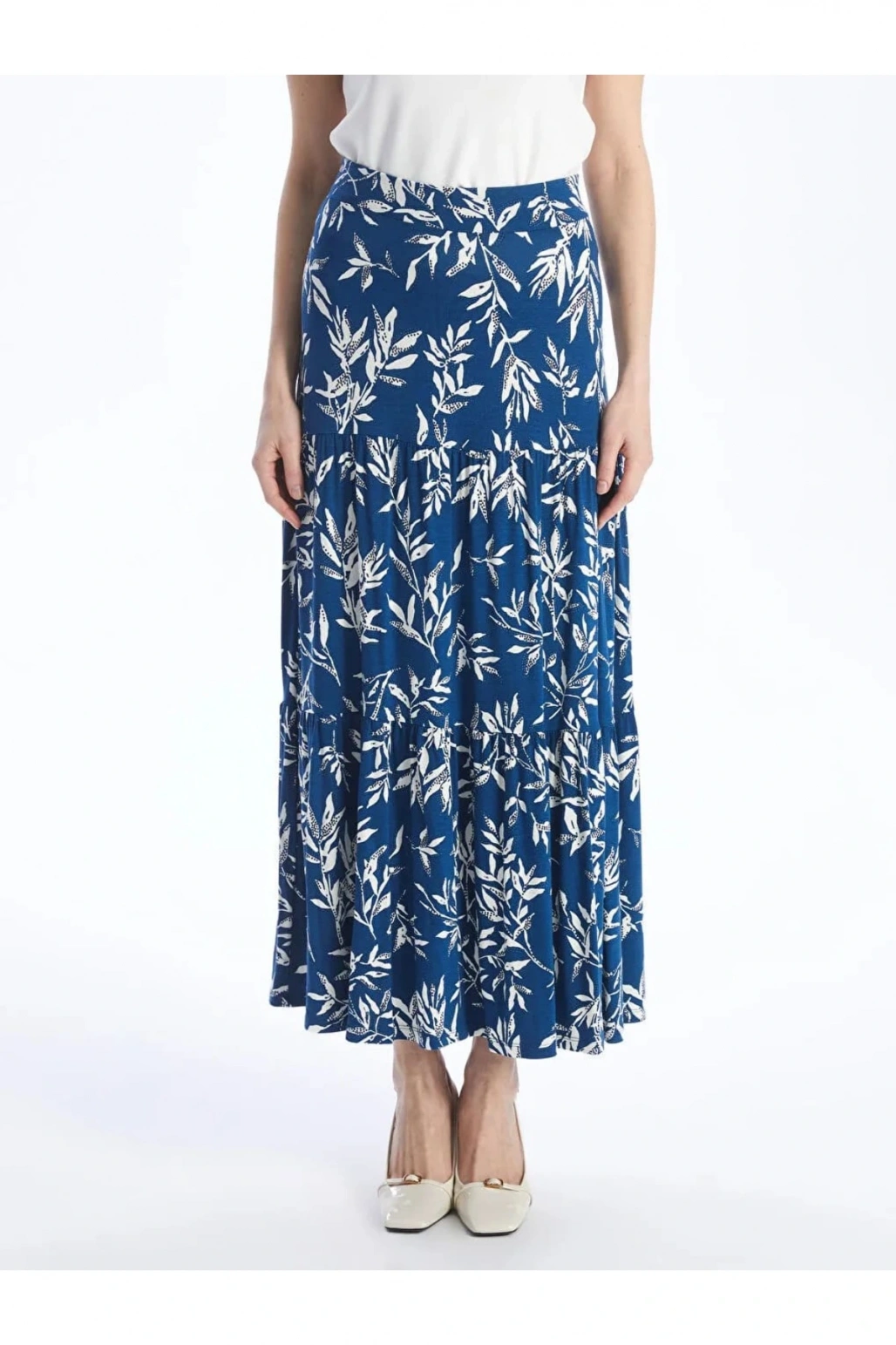 LCW Grace Mavi Beli Lastikli Desenli A Kesim Kadın Etek