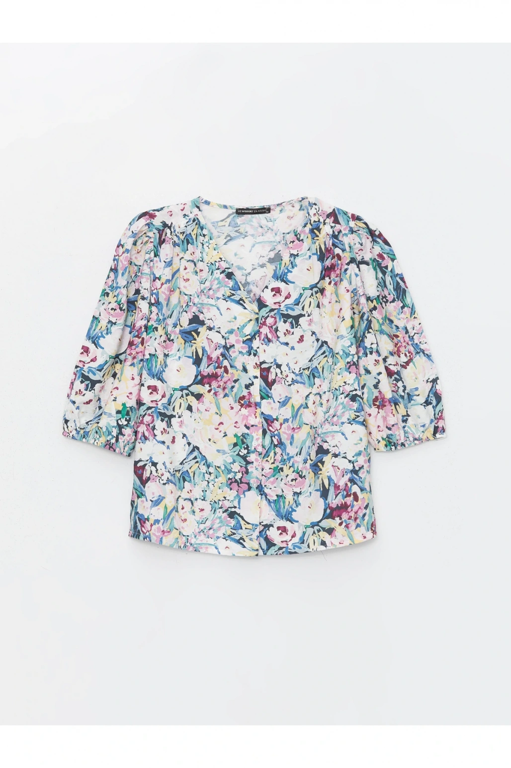 V Yaka Çiçekli Kadın Bluz